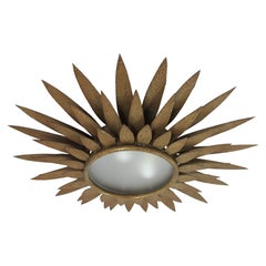 Sunburst Triple Layered Ceiling Light Fixture in Gilt Iron, 1950s