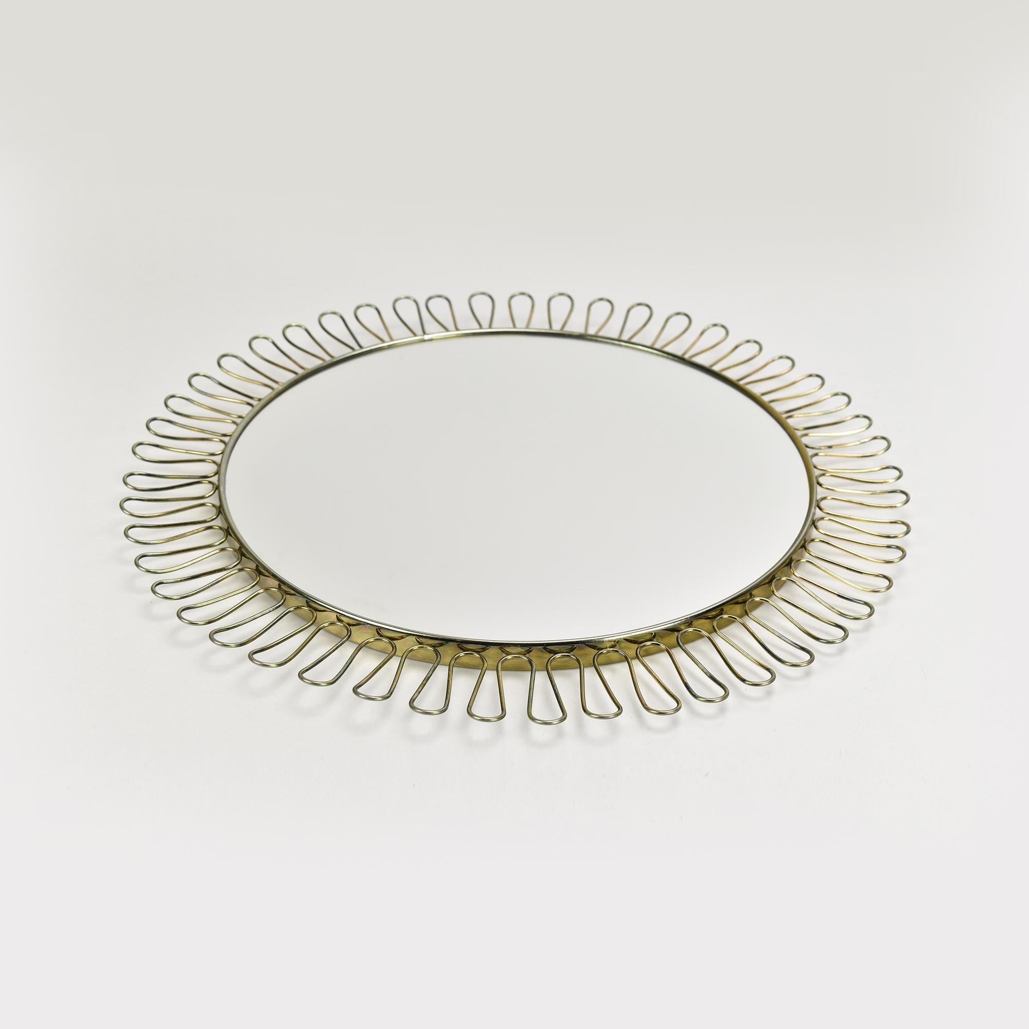 Hollywood Regency Sunburst Wall Brass Loop Mirror by Josef Frank for Svenskt Tenn Sweden, 1950s For Sale