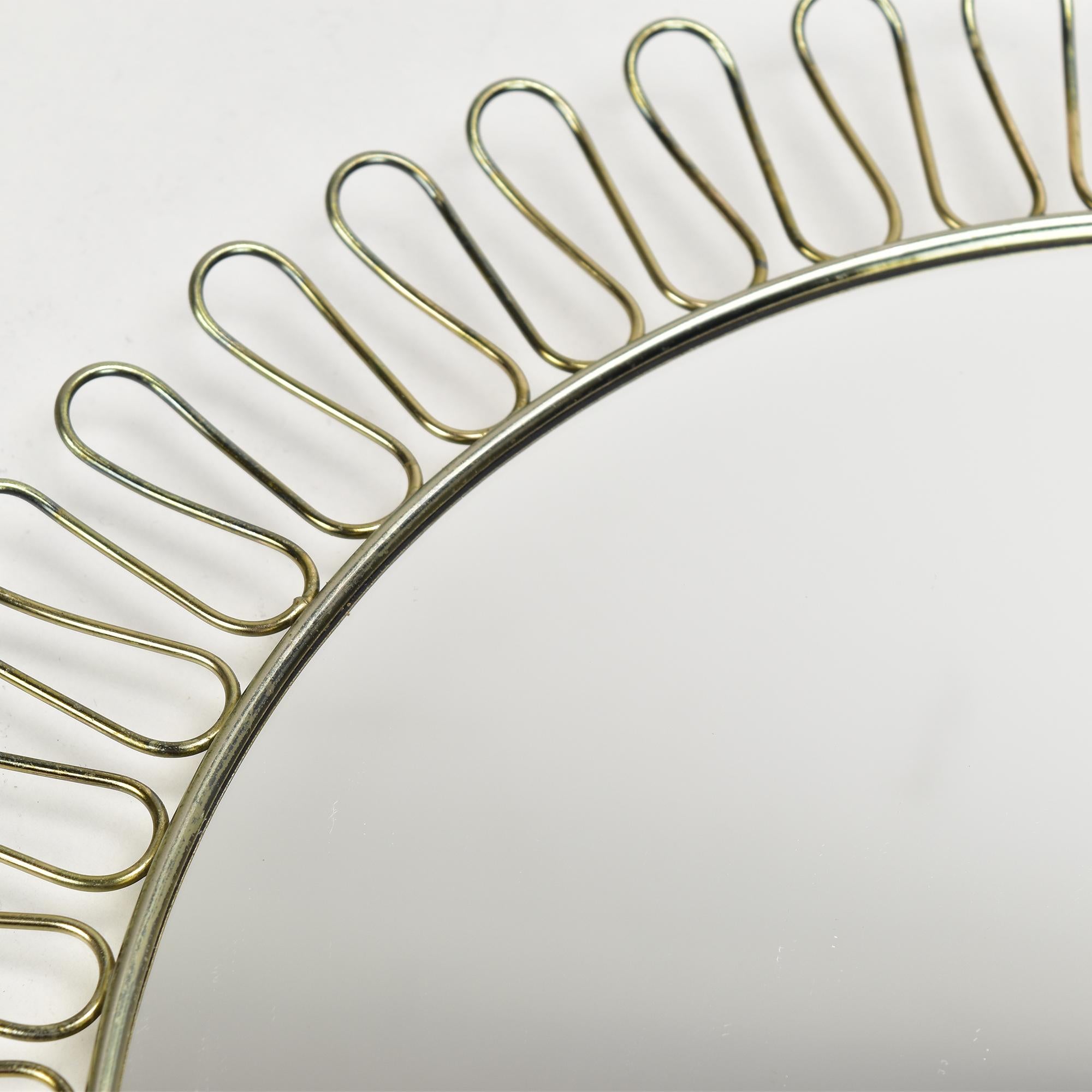Mid-20th Century Sunburst Wall Brass Loop Mirror by Josef Frank for Svenskt Tenn Sweden, 1950s For Sale