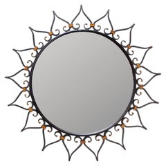 Sunburst wall mirror in iron with heart motif - 1960s
