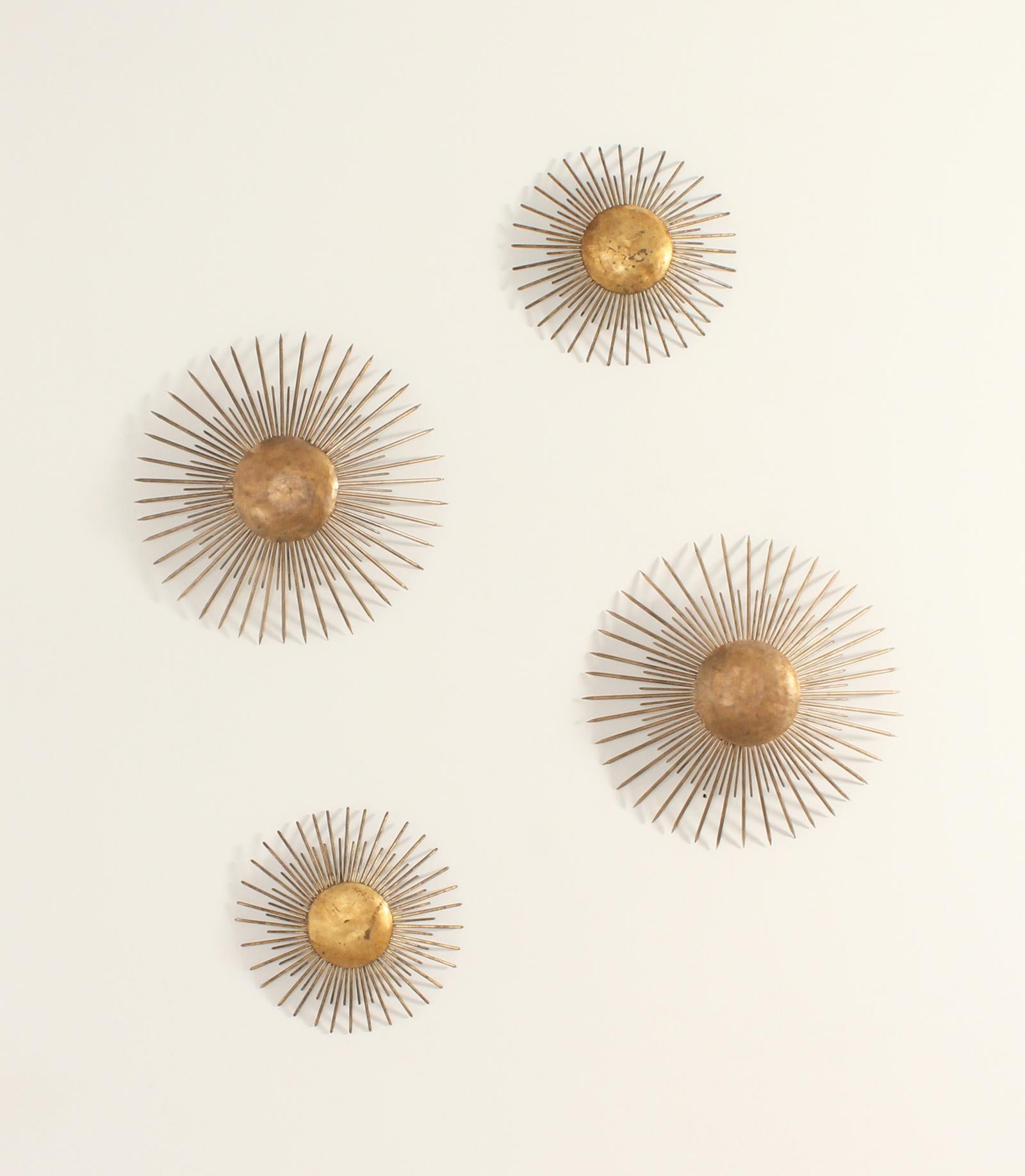 Art Deco Sunburst Wall or Ceiling Lamp in Gilt Iron from 1940's, France For Sale