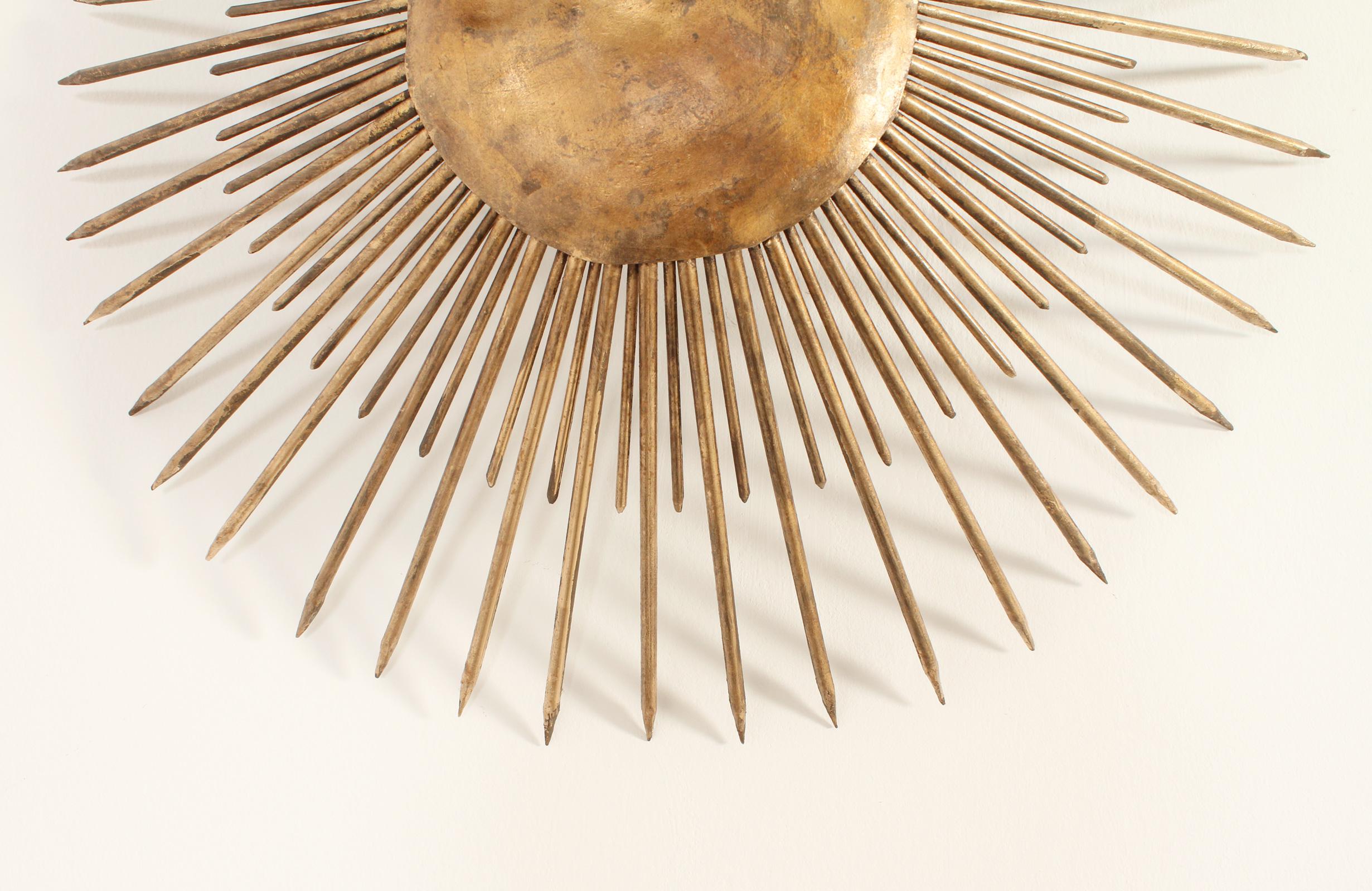 Mid-20th Century Sunburst Wall or Ceiling Lamp in Gilt Iron from 1940's, France For Sale