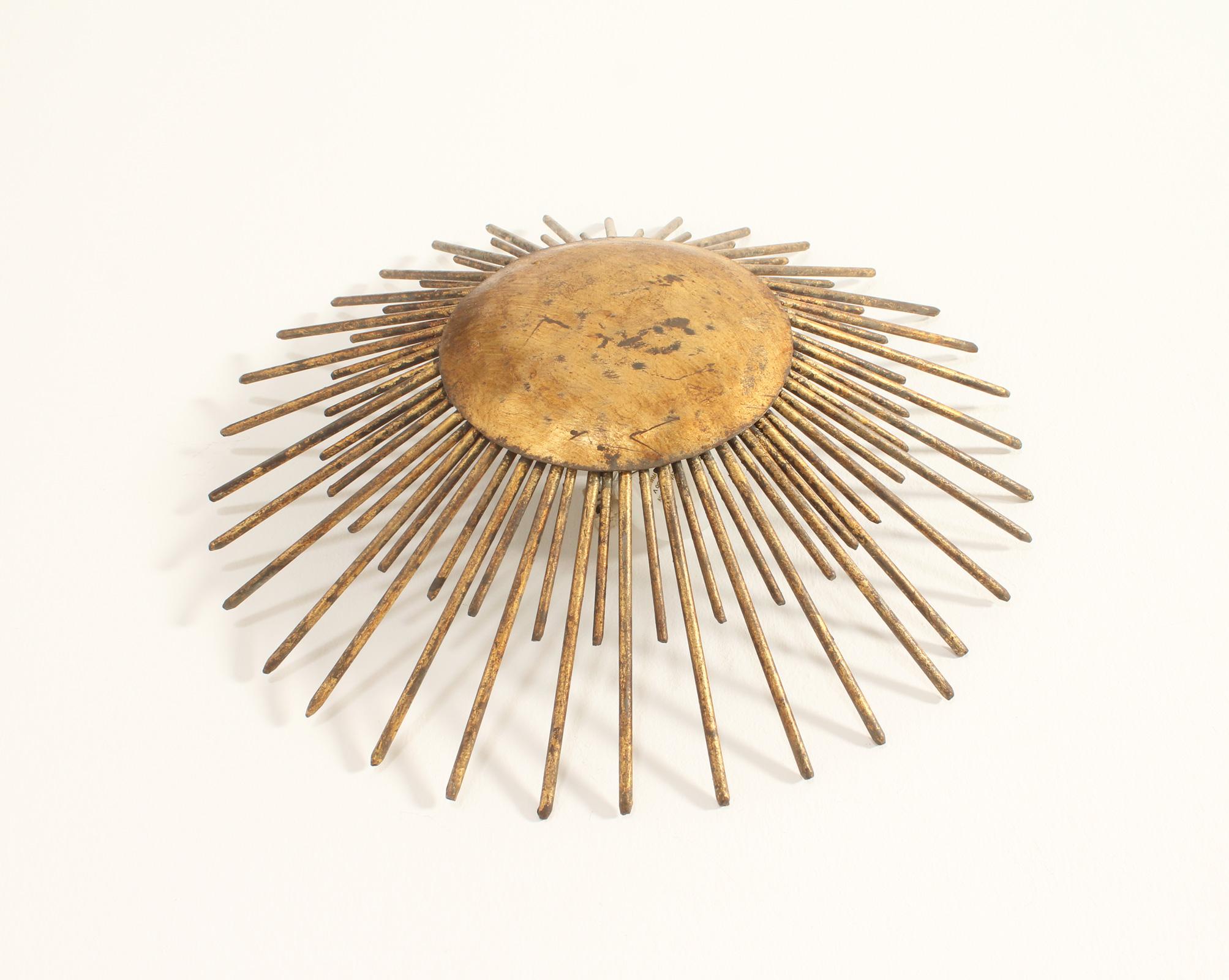 Sunburst Wall or Ceiling Lamp in Gilt Iron from 1940's, France For Sale 1