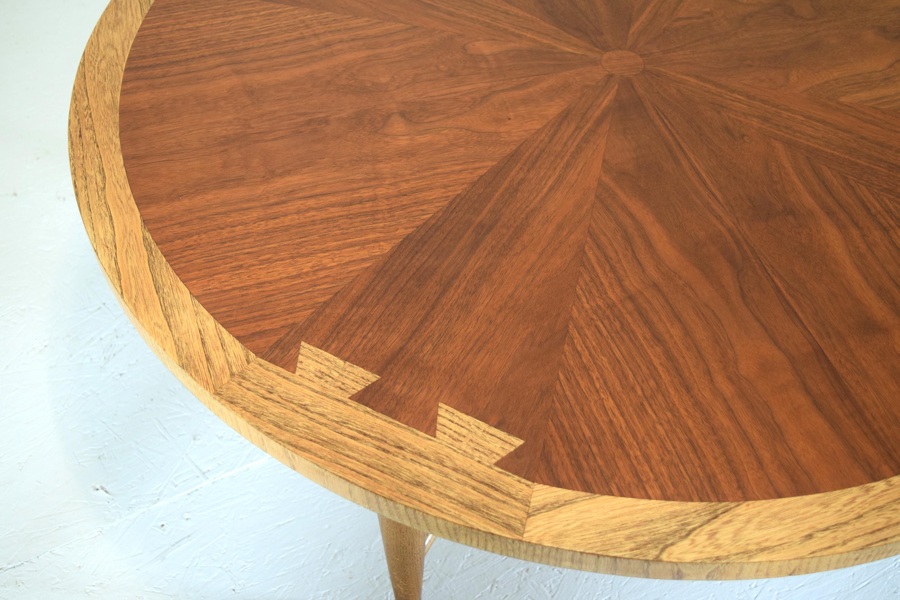 Mid-Century Modern Sunburst Walnut Coffee Table with Dove Tail
