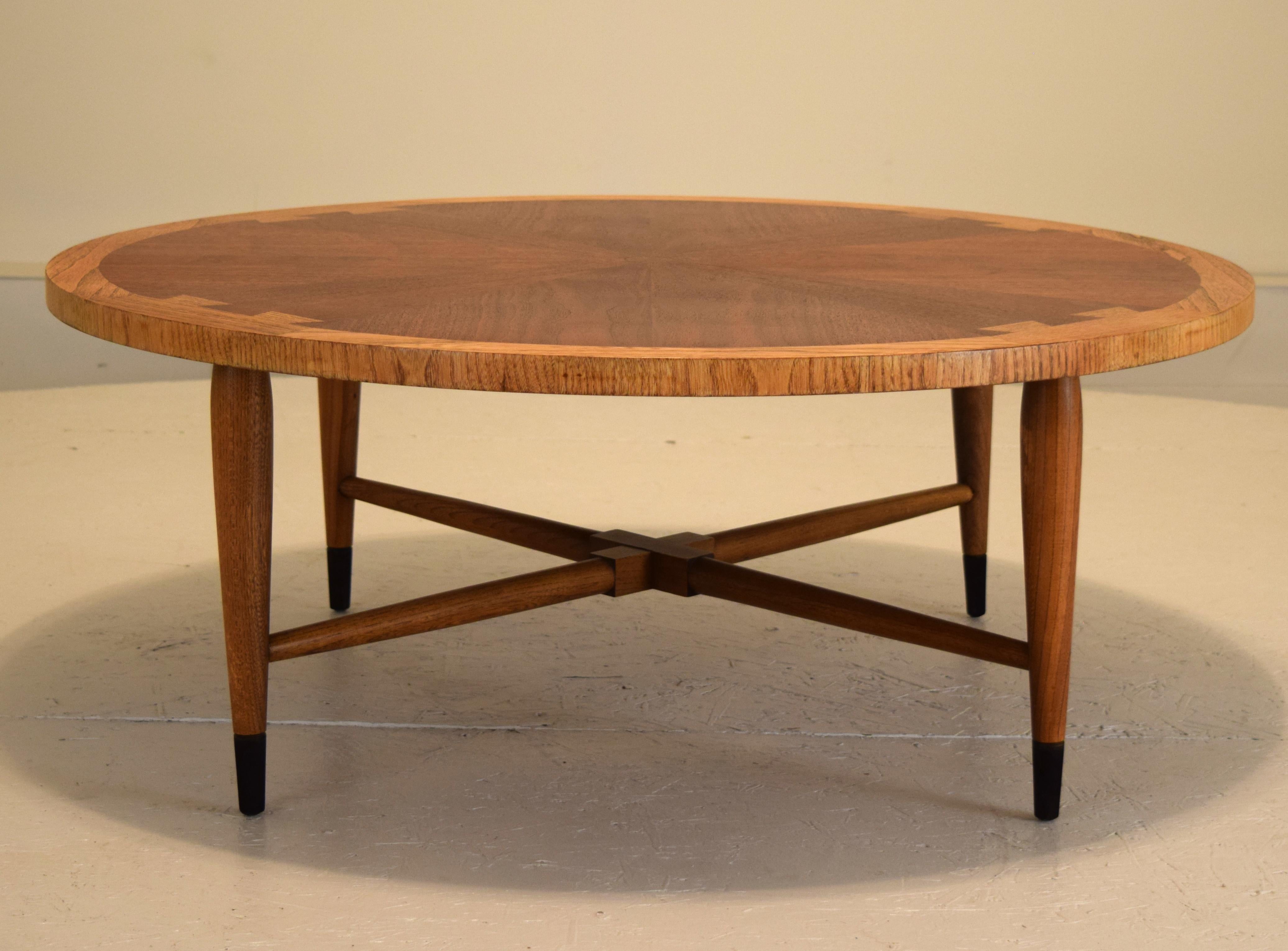 Oak Sunburst Walnut Coffee Table with Dove Tail