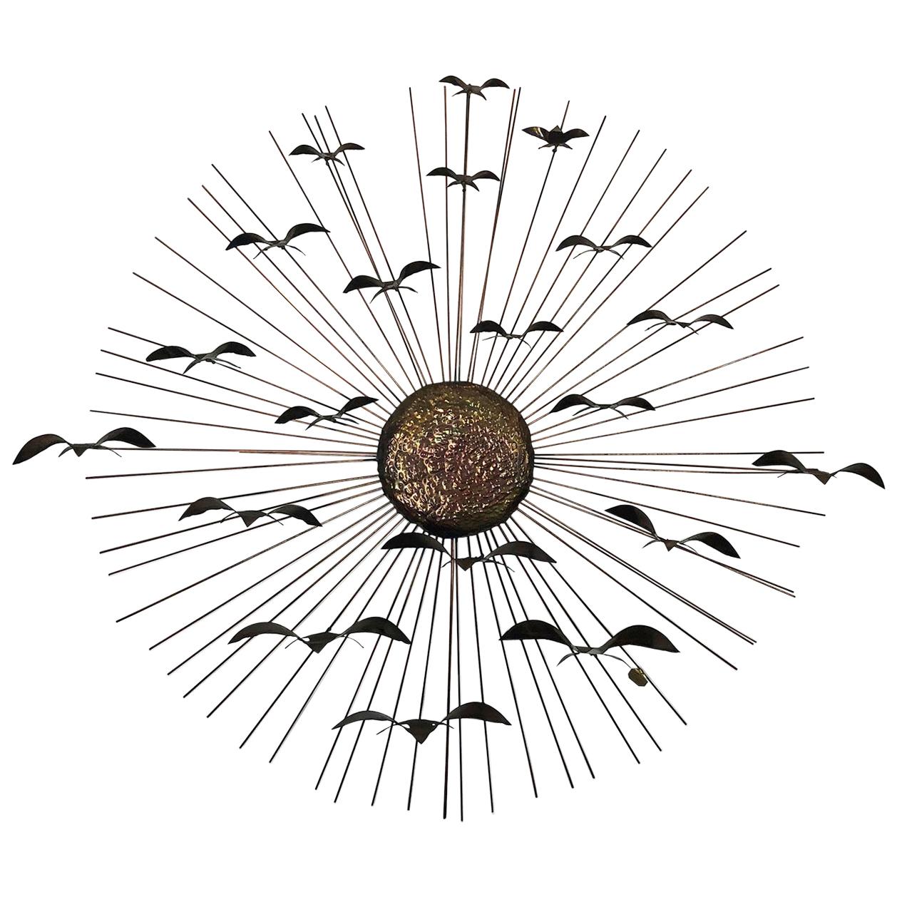 Sunburst with Seagulls Brutalist Wall Sculpture by Manuel Diaz