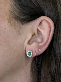 Sunburst Zambian Emerald Earrings w Natural Diamond Halo in 14K Gold  OV 5x4mm