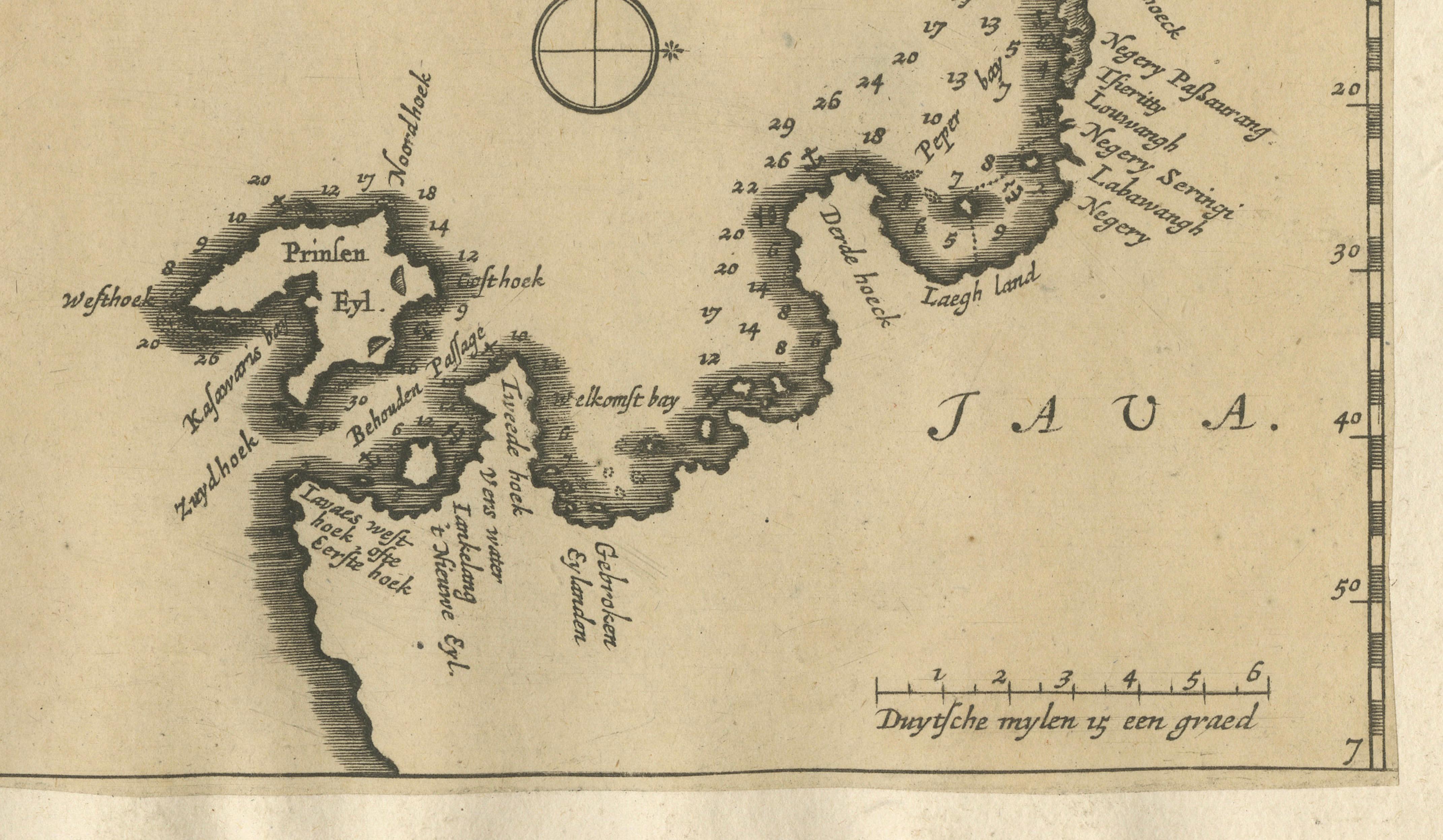 Sunda Strait Sea Chart, Sumatra and Java, Dutch Engraving c.1700
