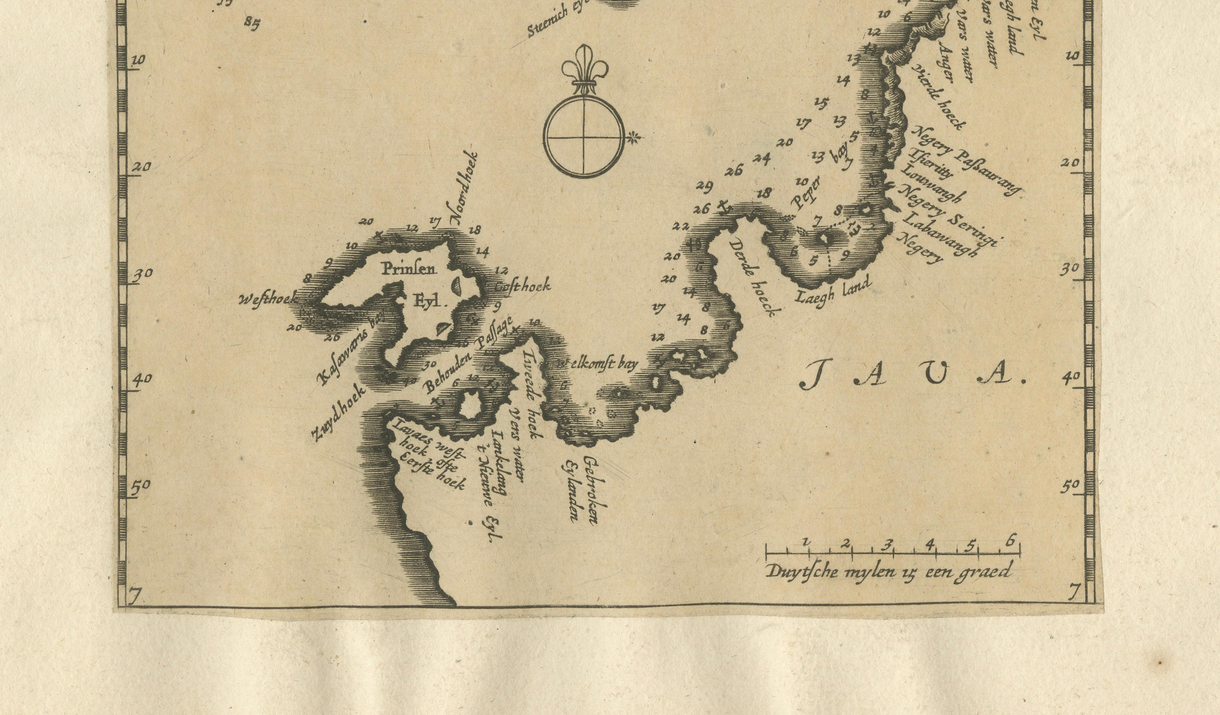 Sunda Strait Sea Chart, Sumatra and Java, Dutch Engraving c.1700