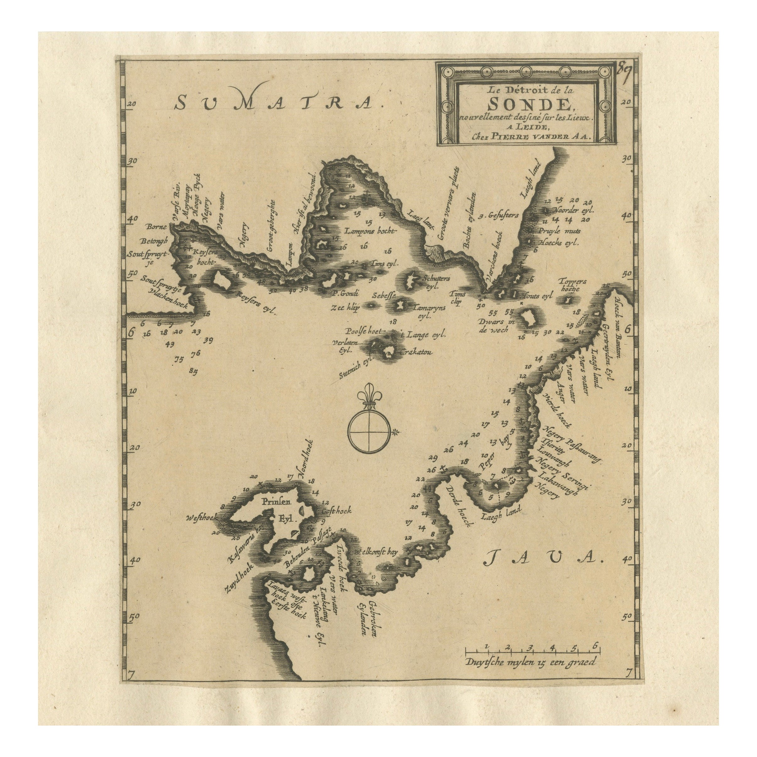 Sunda Strait Sea Chart, Sumatra and Java, Dutch Engraving c.1700 For Sale