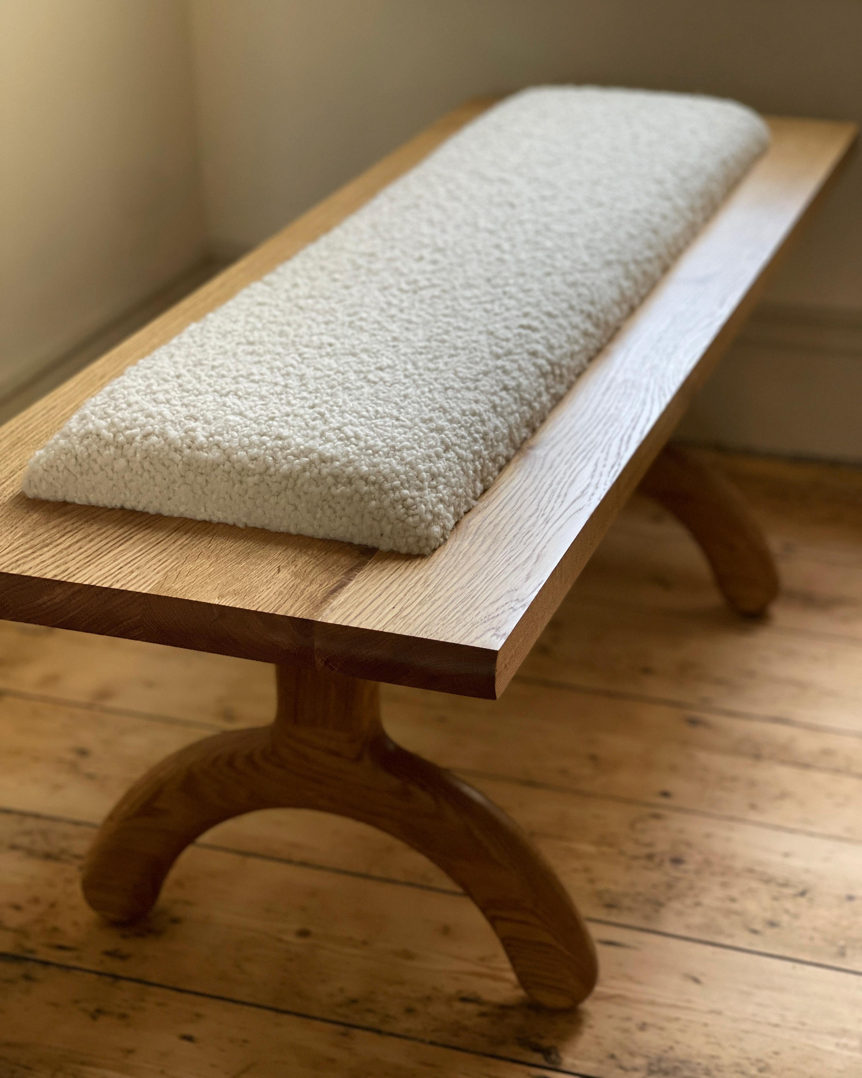 British Sunday Bench Oak and Boucle For Sale