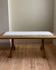 Custom Oak & Cream Bouclé Bench by Fosfeen Handcrafted, Made-to-Order (Extended)