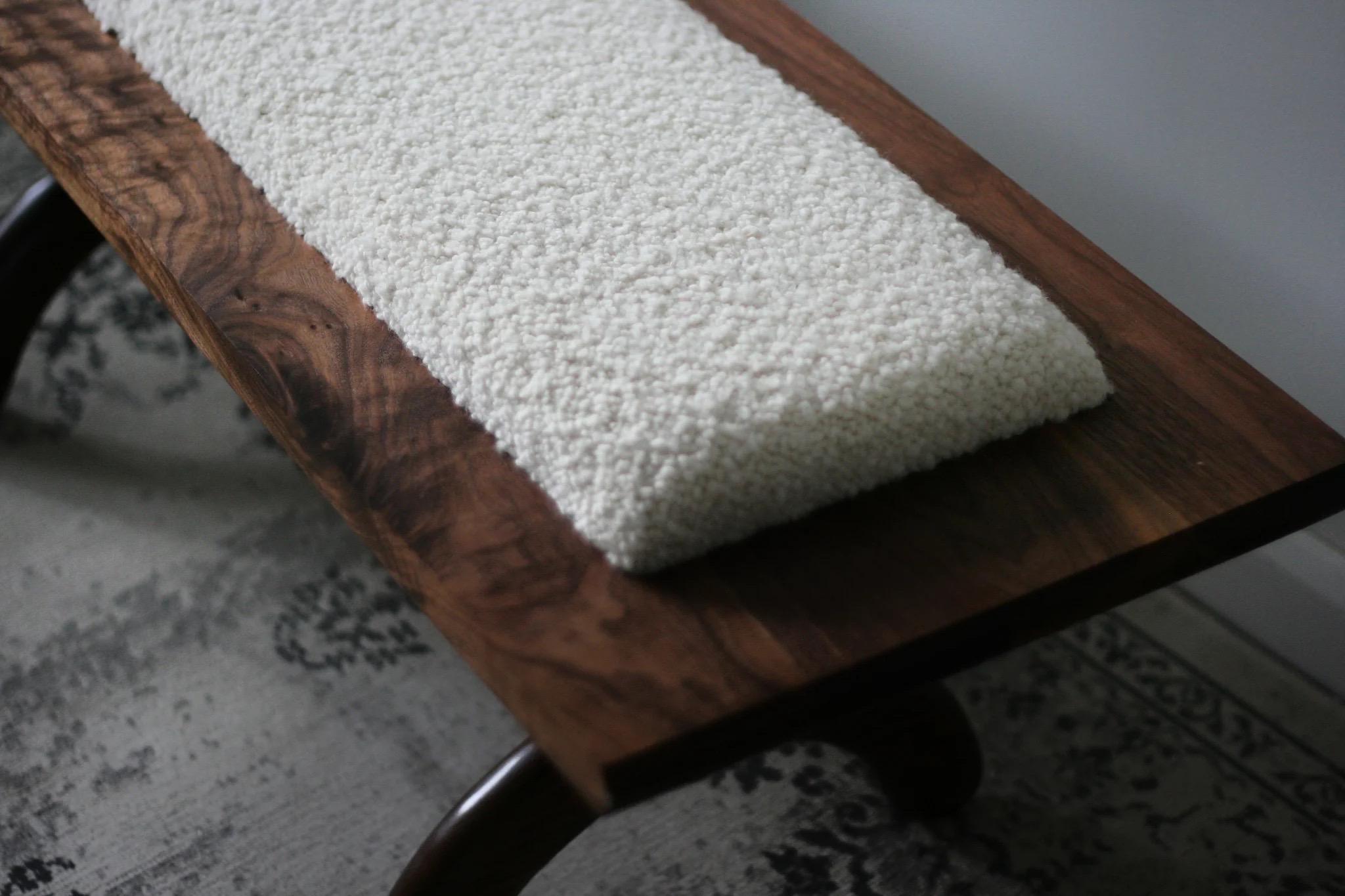 British Sunday Bench Walnut and Boucle For Sale