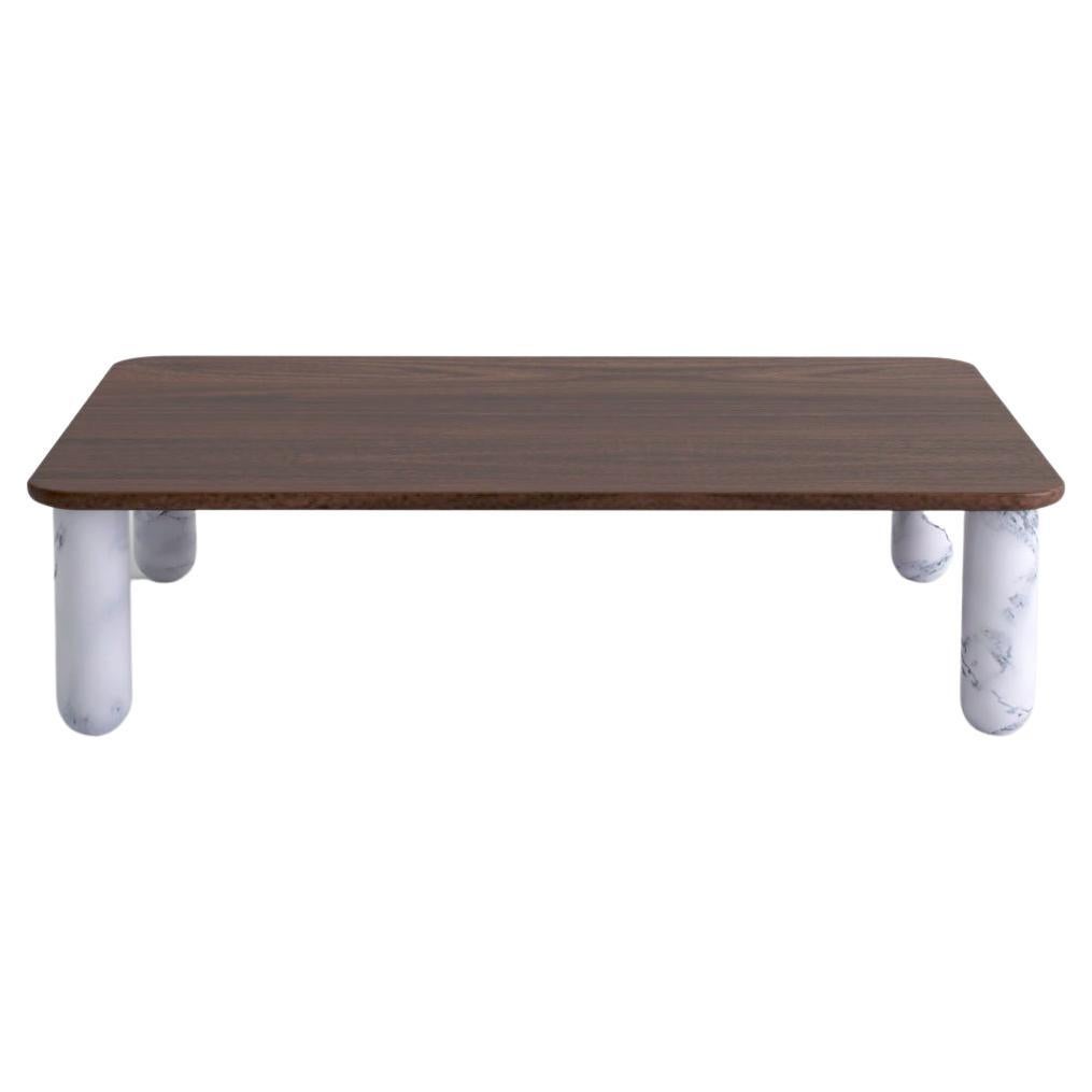 Sunday Coffee Table, White Legs Walnut Top by JB Souletie for La Chance For Sale