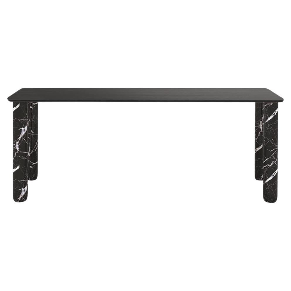 Table de salle à manger Sunday avec plateau en bois teinté noir et pieds en marbre noir par La Chance