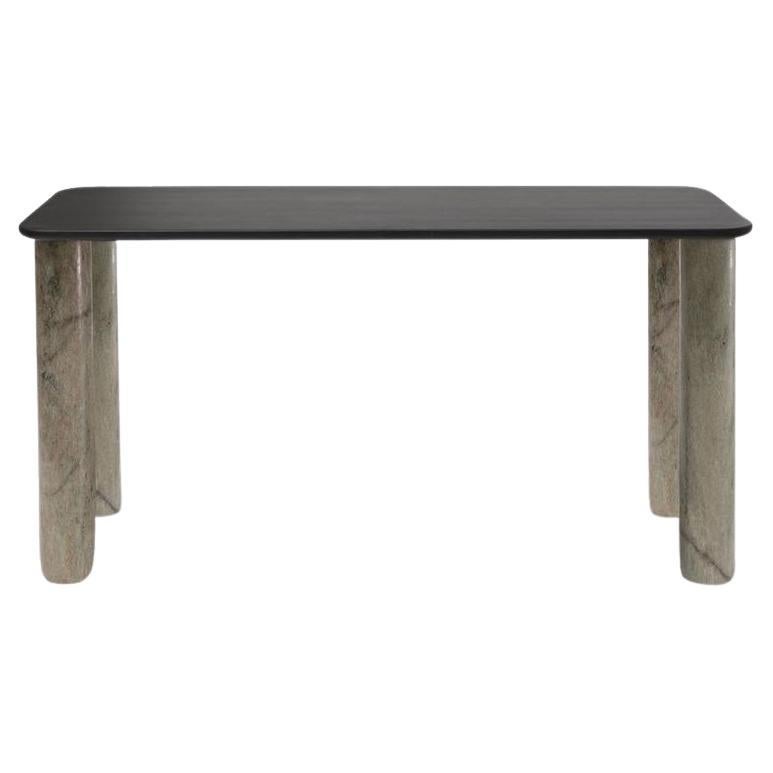 Sunday Dinner Table Black Stained Wood Top Green Marble Legs by La Chance