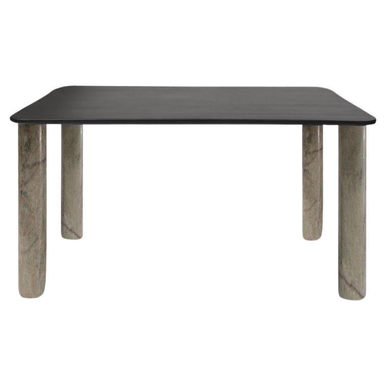 Sunday Dinner Table Black Stained Wood Top Green Marble Legs By La Chance For Sale