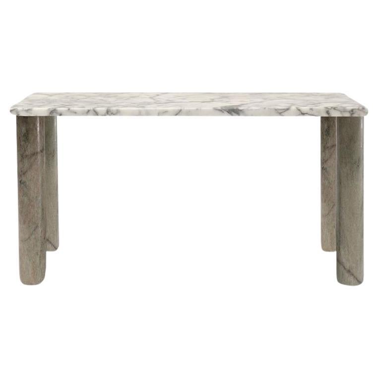 Sunday Dinner Table White Marble Top Green Marble Legs by La Chance For Sale