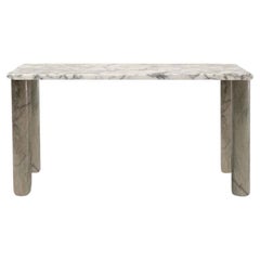 Sunday Dinner Table White Marble Top Green Marble Legs by La Chance