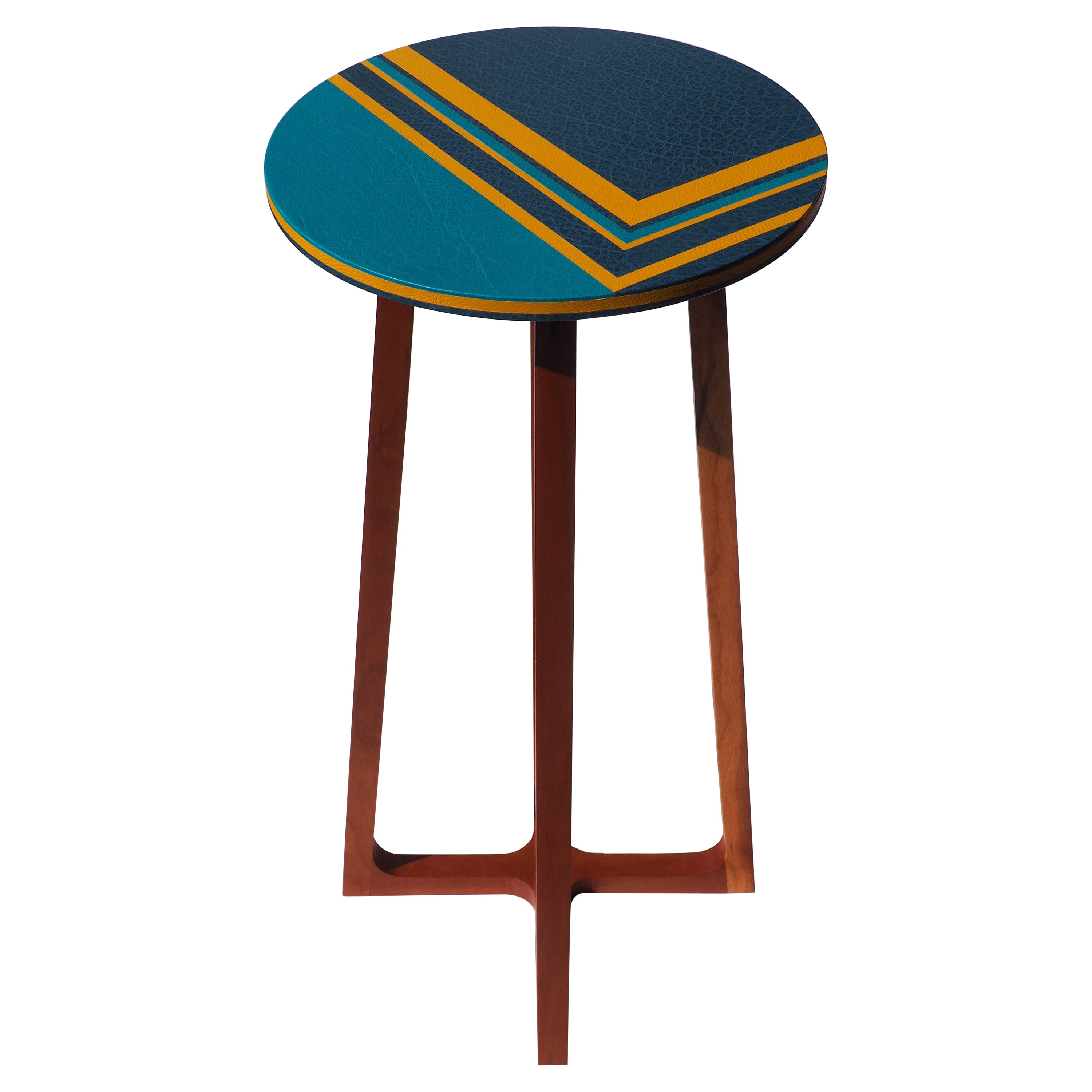 "Sunday Morning", High table, Handcrafted cherrytree with Leather Marquetry For Sale