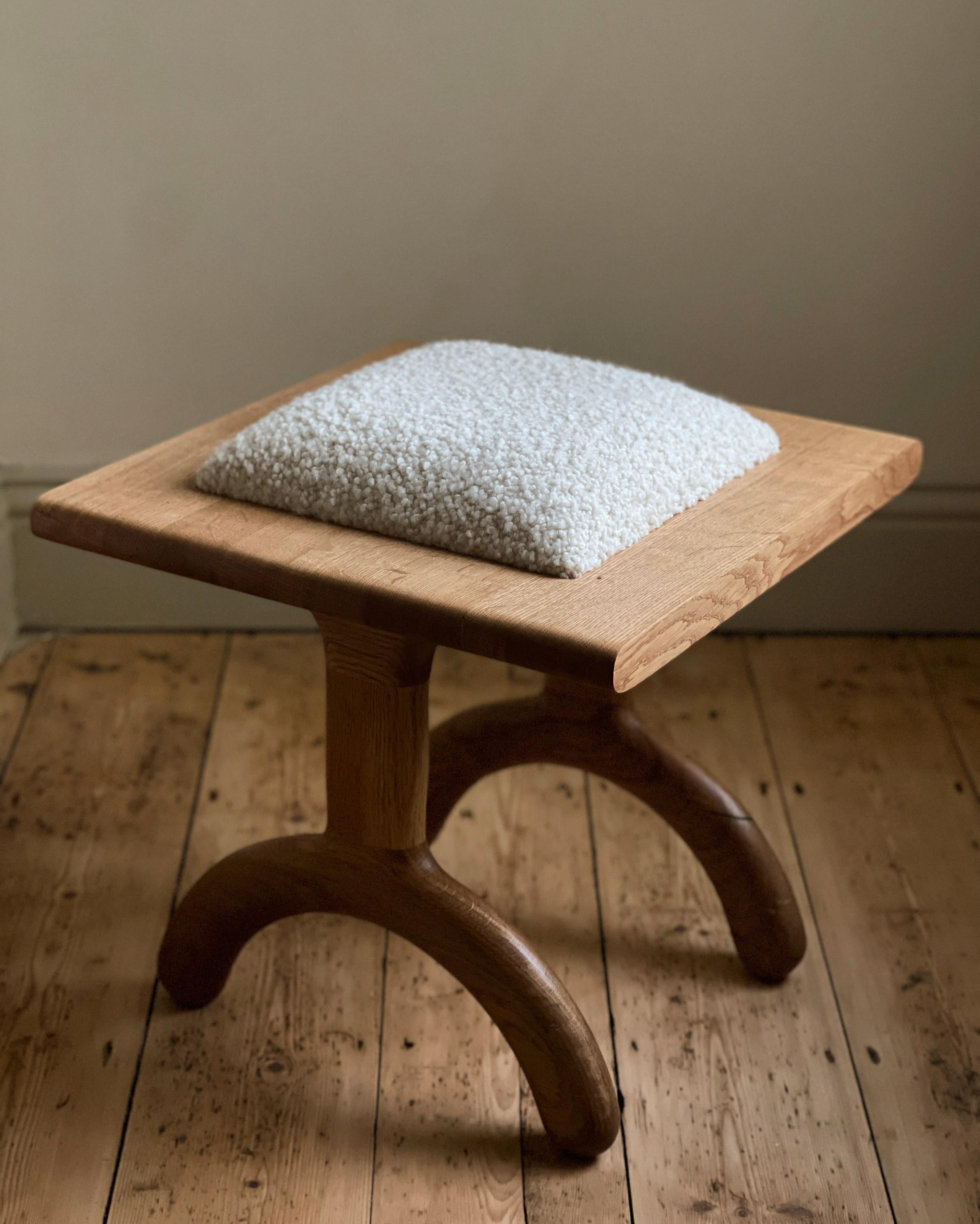 Part of the Sunday collection exclusive to Alexander & Ellis, and designed by Founder Oliver A-J, the Sunday Stool was designed and handcrafted in house with the finest Oak and Bouclé upholstery. 

Available in other wood species’ and fabrics, the
