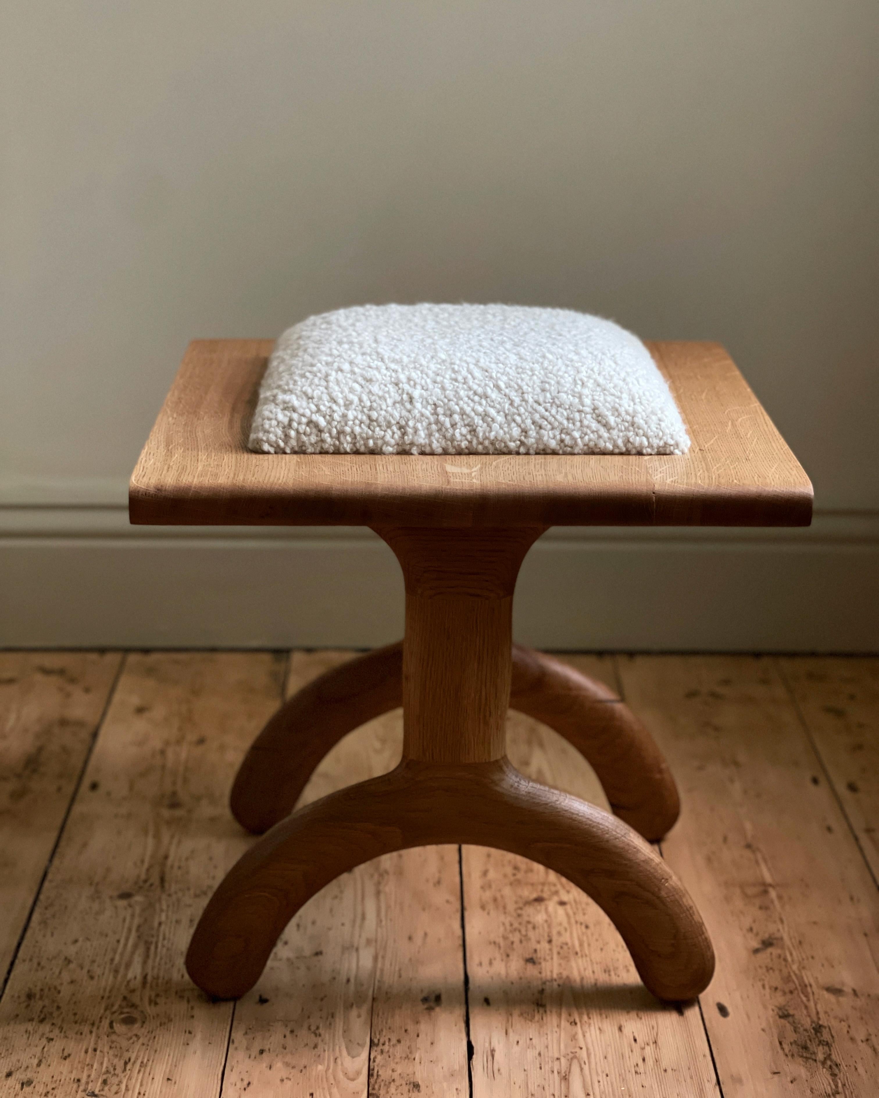 Mid-Century Modern Sunday Stool Oak and Boucle For Sale