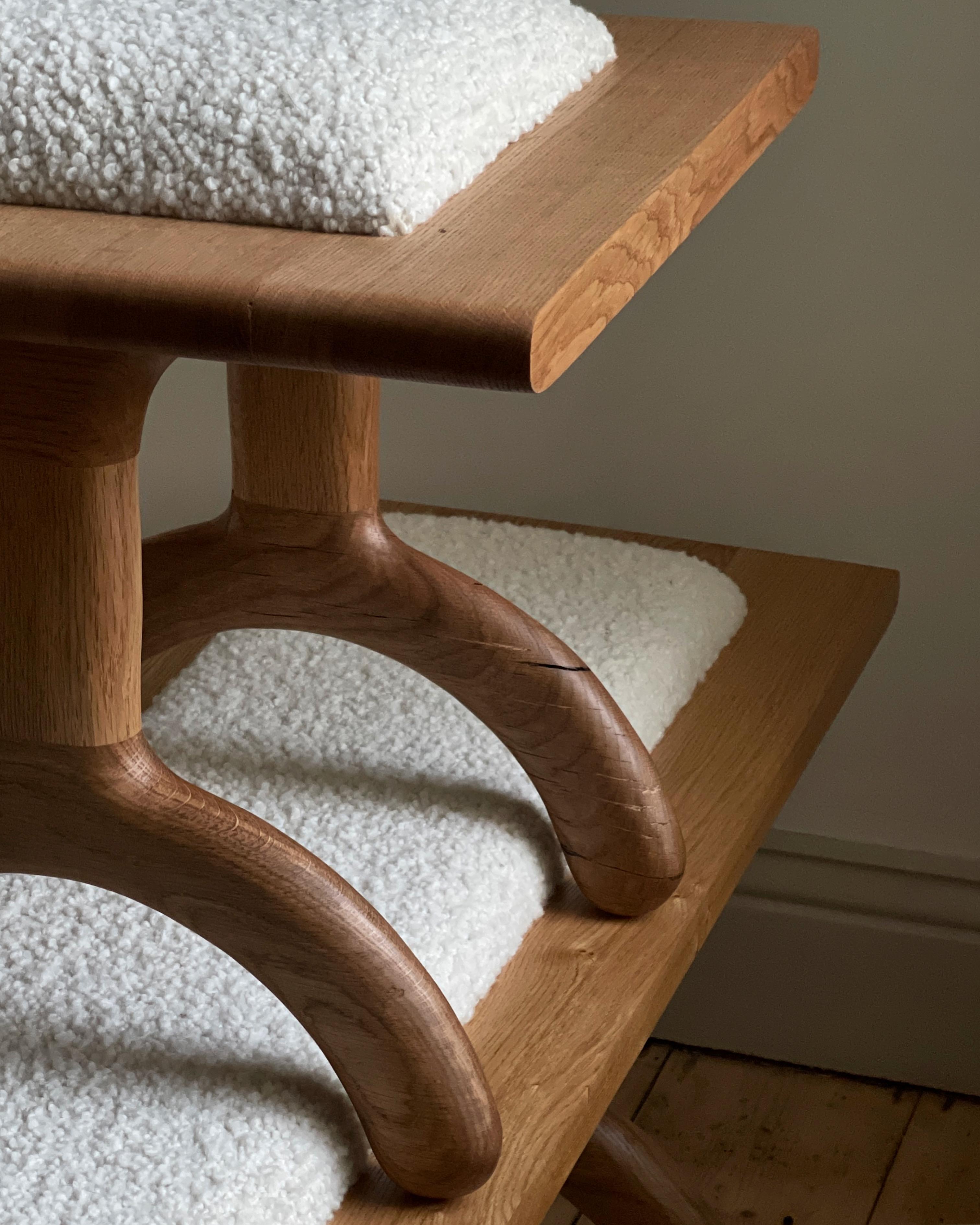 Woodwork Sunday Stool Oak and Boucle For Sale