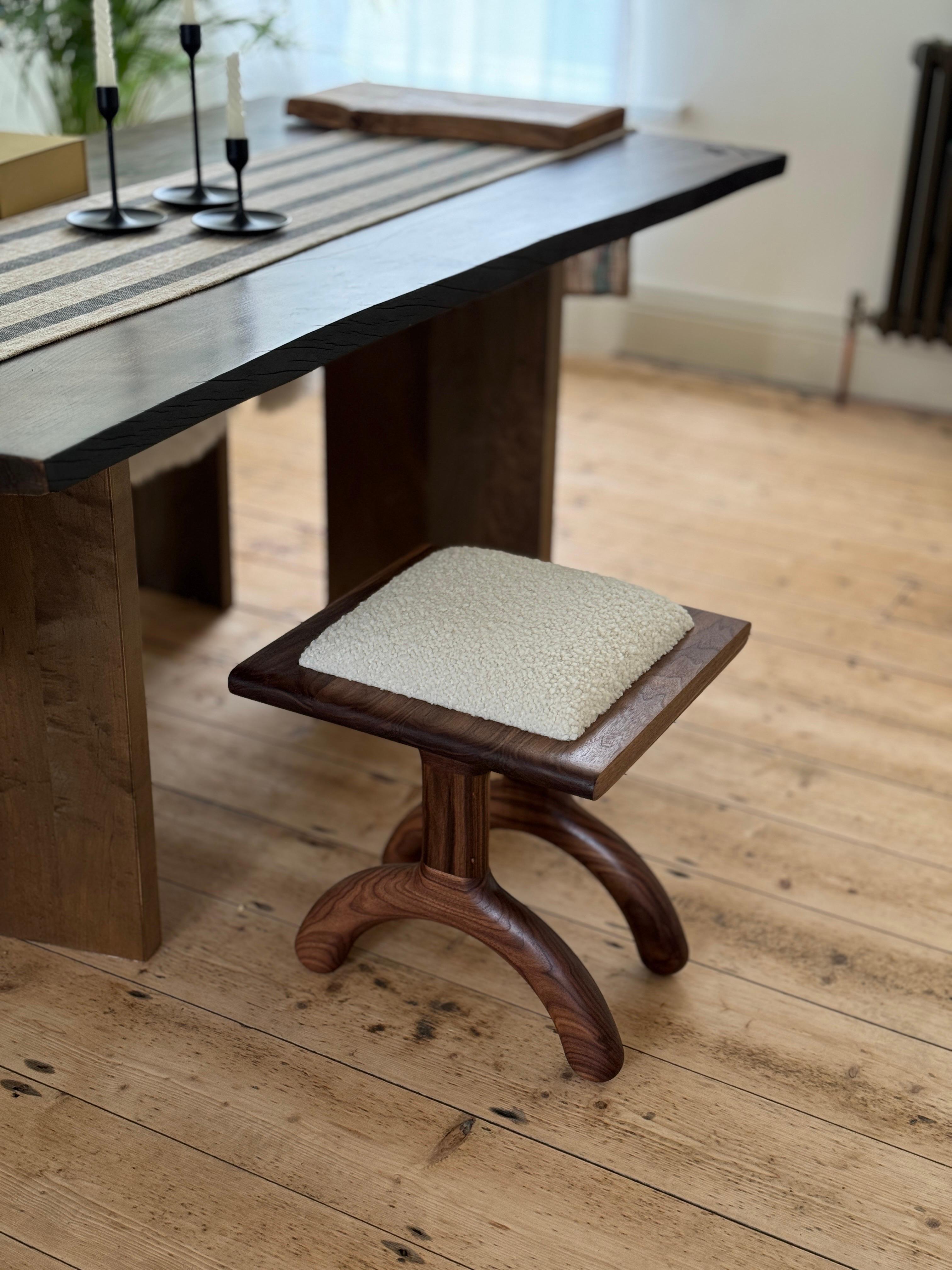 Mid-Century Modern Sunday Stool walnut cream boucle For Sale