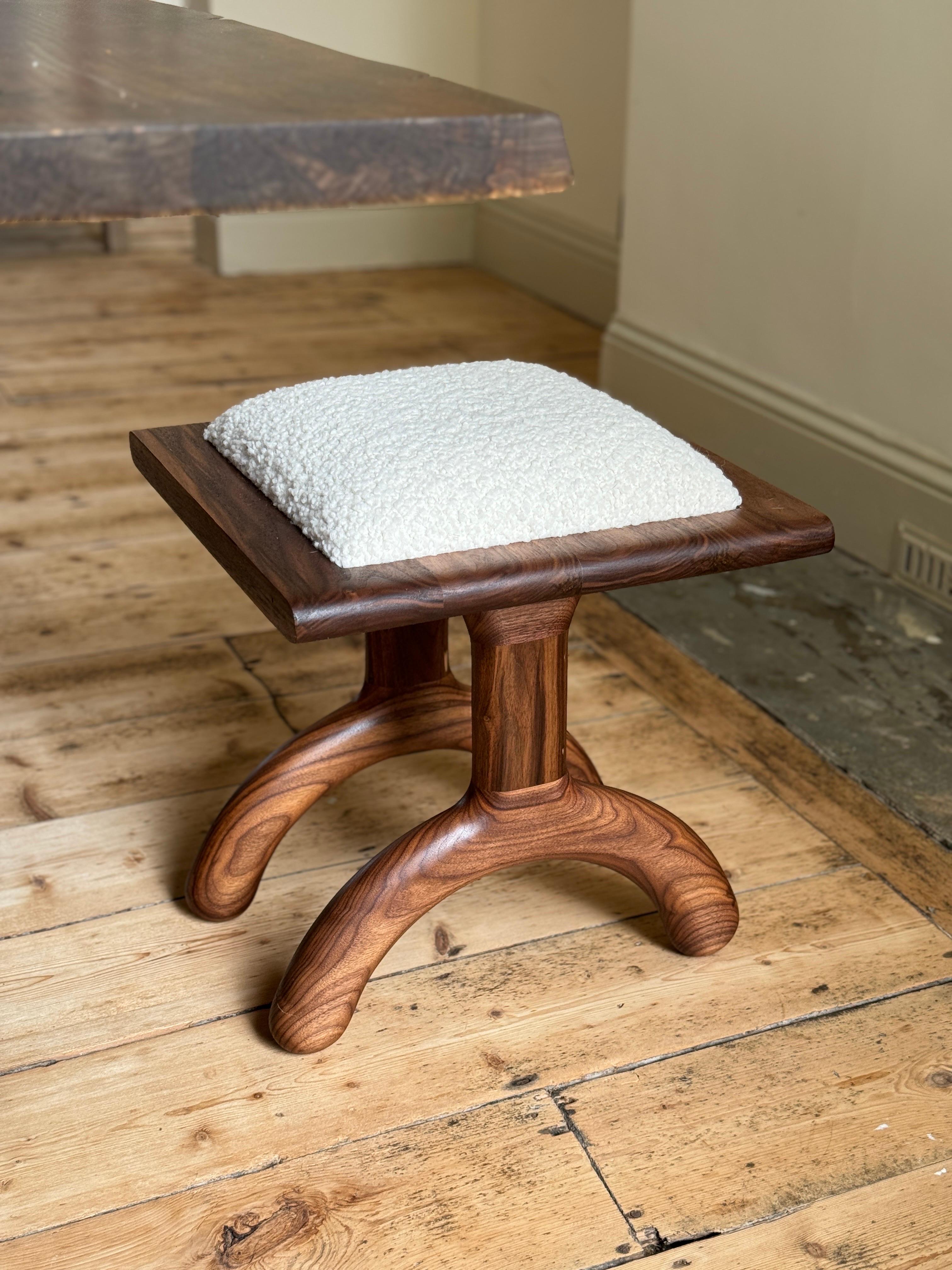 British Sunday Stool walnut cream boucle For Sale