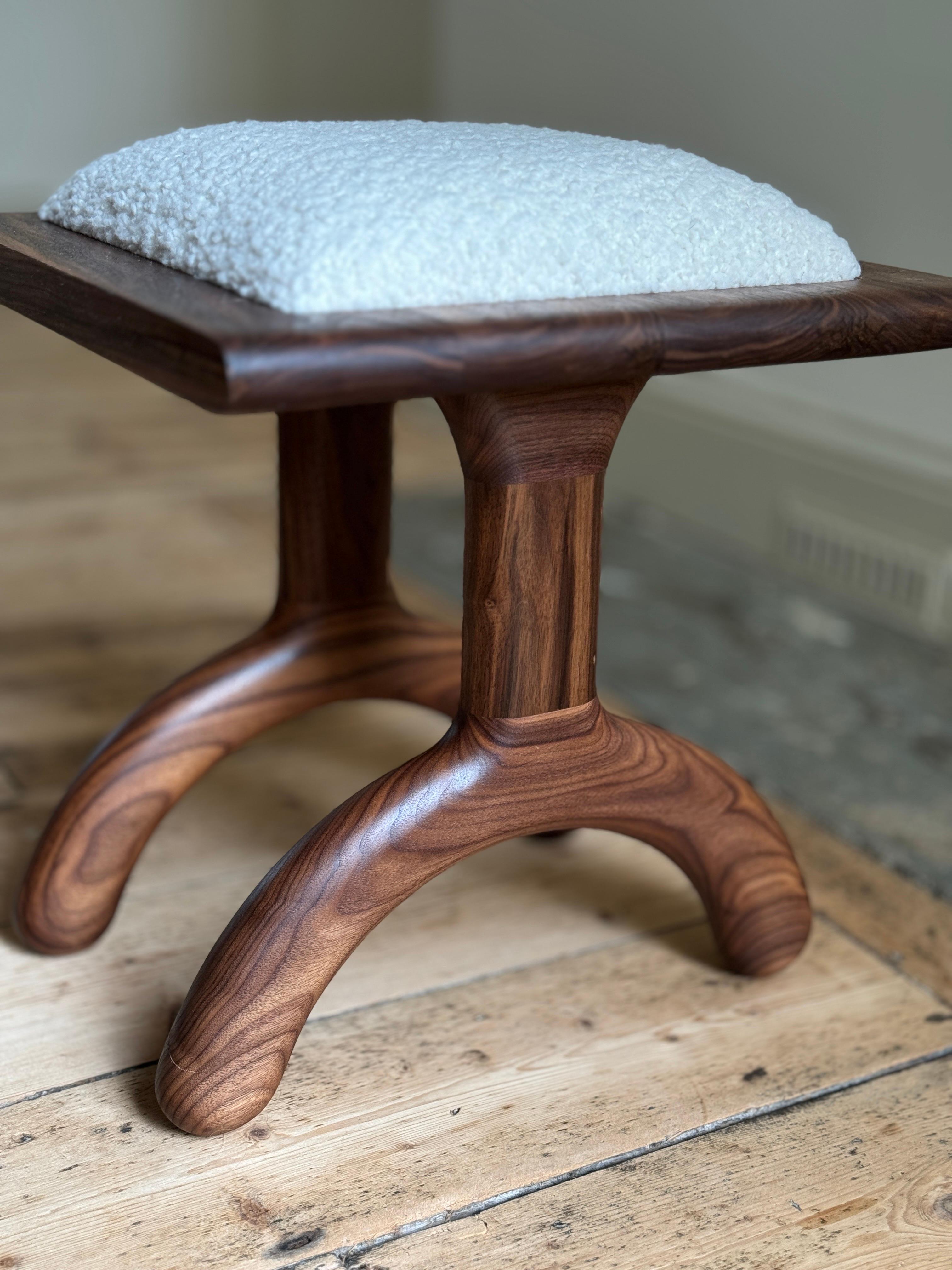Joinery Sunday Stool walnut cream boucle For Sale