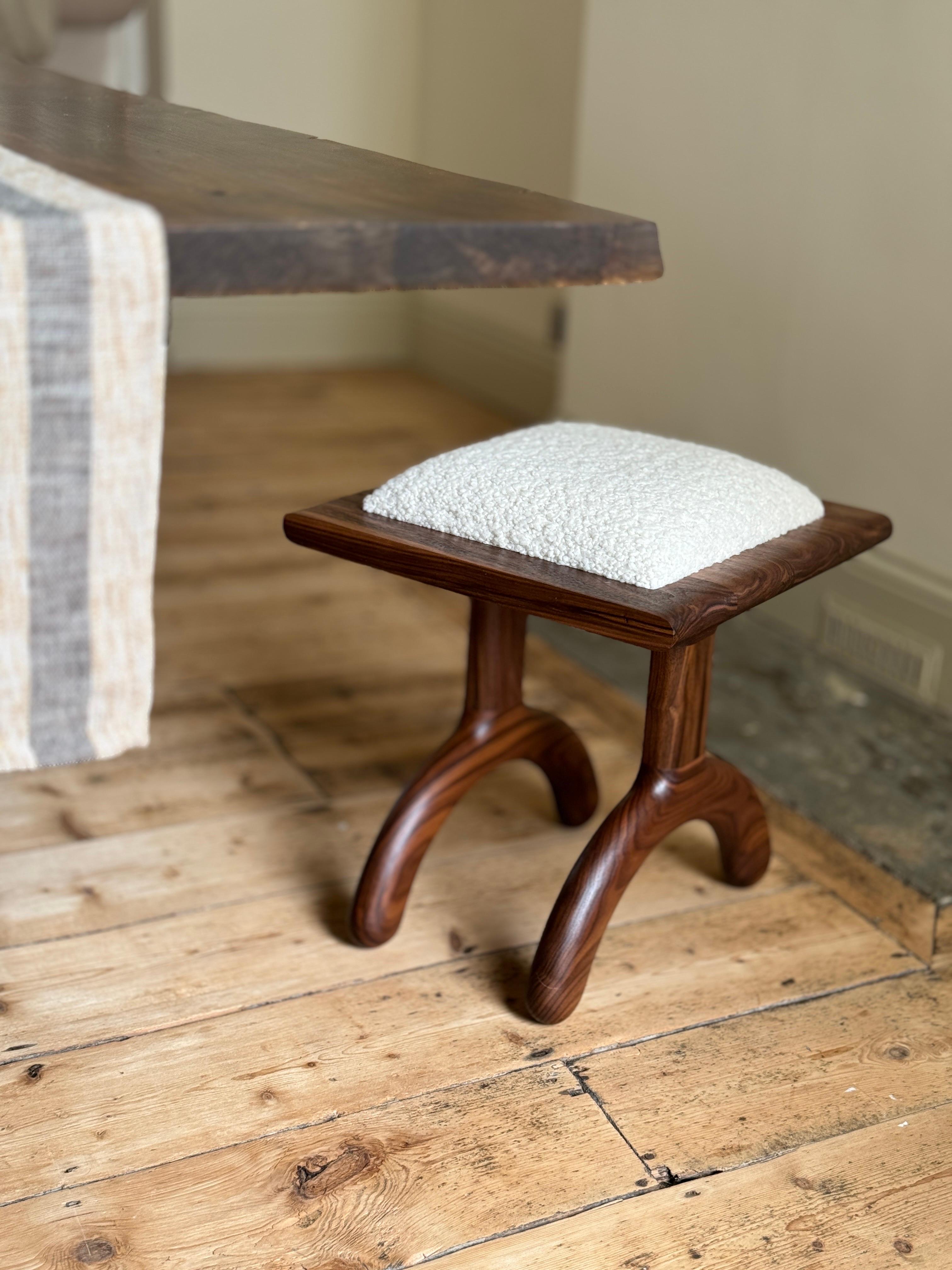 Contemporary Sunday Stool walnut cream boucle For Sale