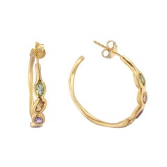 Sundazed Gemstone Hoop Earrings in 18k Brushed Gold