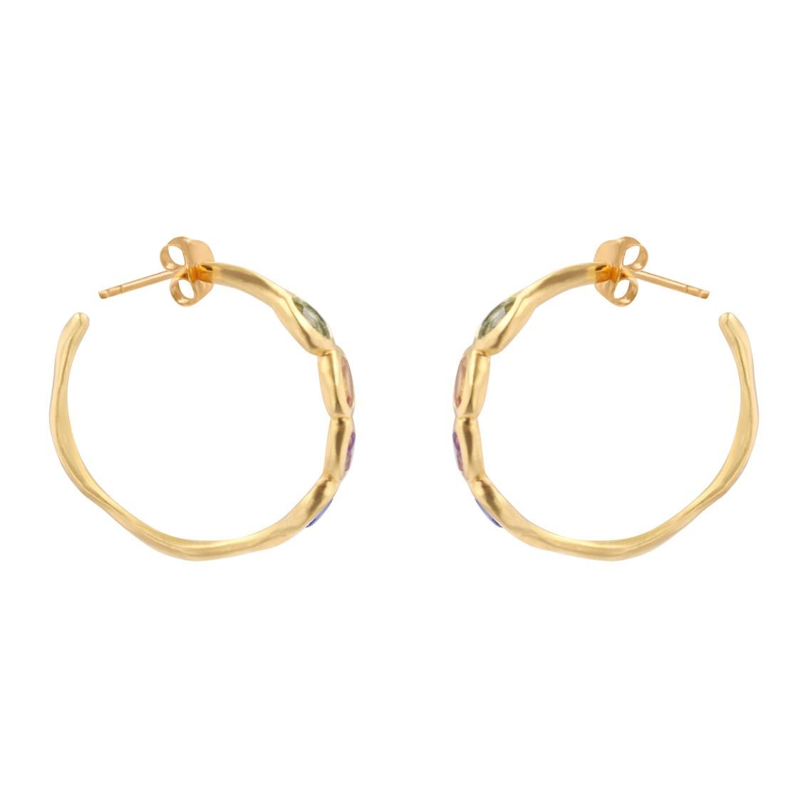 Sundazed Gemstone Hoop Earrings in 18k Brushed Gold In New Condition For Sale In Atlanta, GA