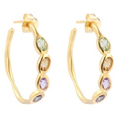 Sundazed Gemstone Hoop Earrings in 18k Brushed Gold