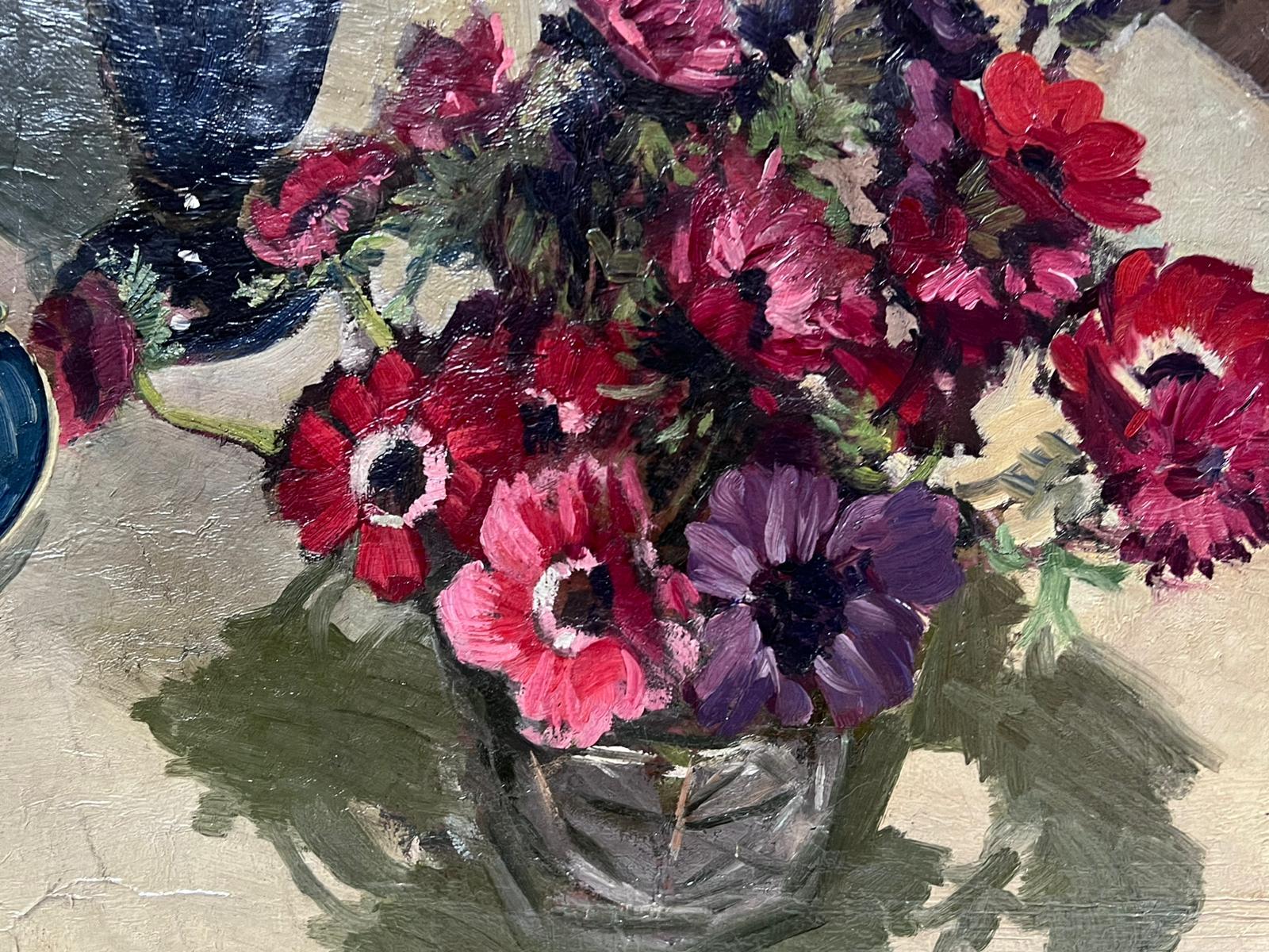 Anemoni Fiori Natura morta Pittura ad olio inglese del 1930 circa English Impressionist 2