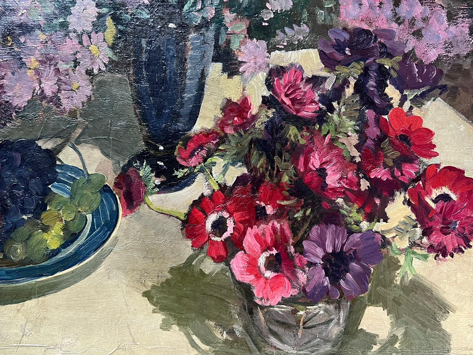Anemoni Fiori Natura morta Pittura ad olio inglese del 1930 circa English Impressionist 3