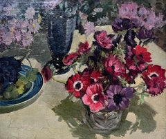Anemoni Fiori Natura morta Pittura ad olio inglese del 1930 circa English Impressionist