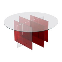 Sundial Coffee Table, Clear Glass / Ruby and Clear Acrylic Base