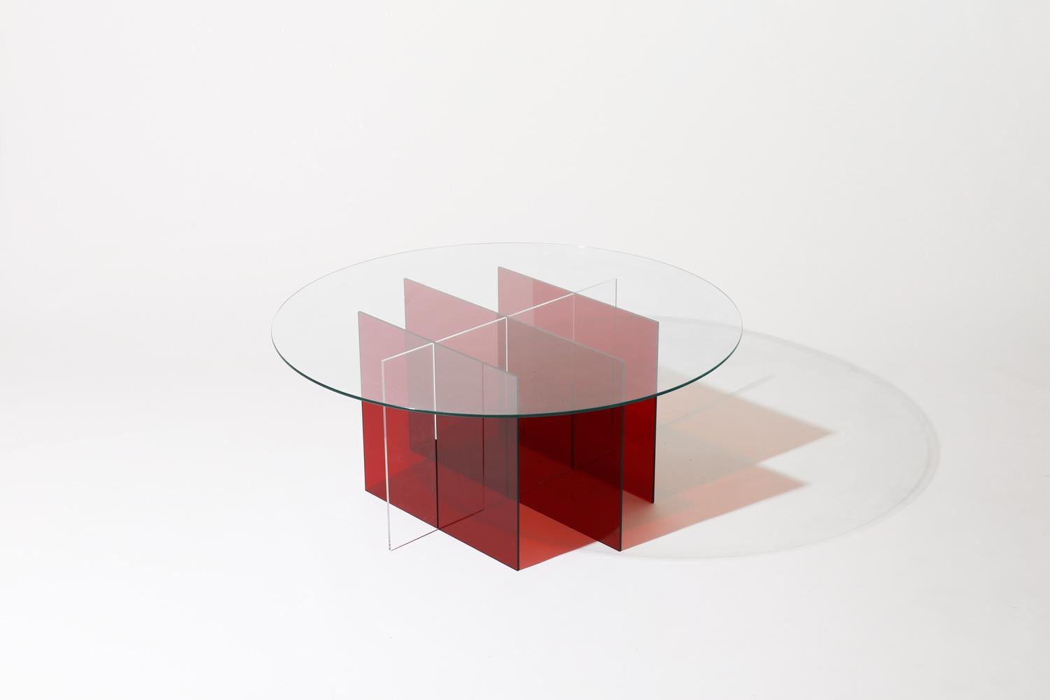Made to order. Please allow up to 8 weeks for production.

The Sundial coffee table is an experiential furniture piece, with distinct profiles and playful interaction with light and shadow. The table appears paper thin from one angle and then the