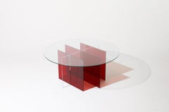 Sundial Coffee Table, Smoked Glass / Ruby and Clear Acrylic Base