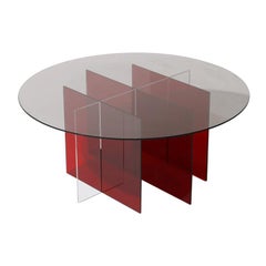 Sundial Coffee Table, Smoked Glass / Ruby and Clear Acrylic Base