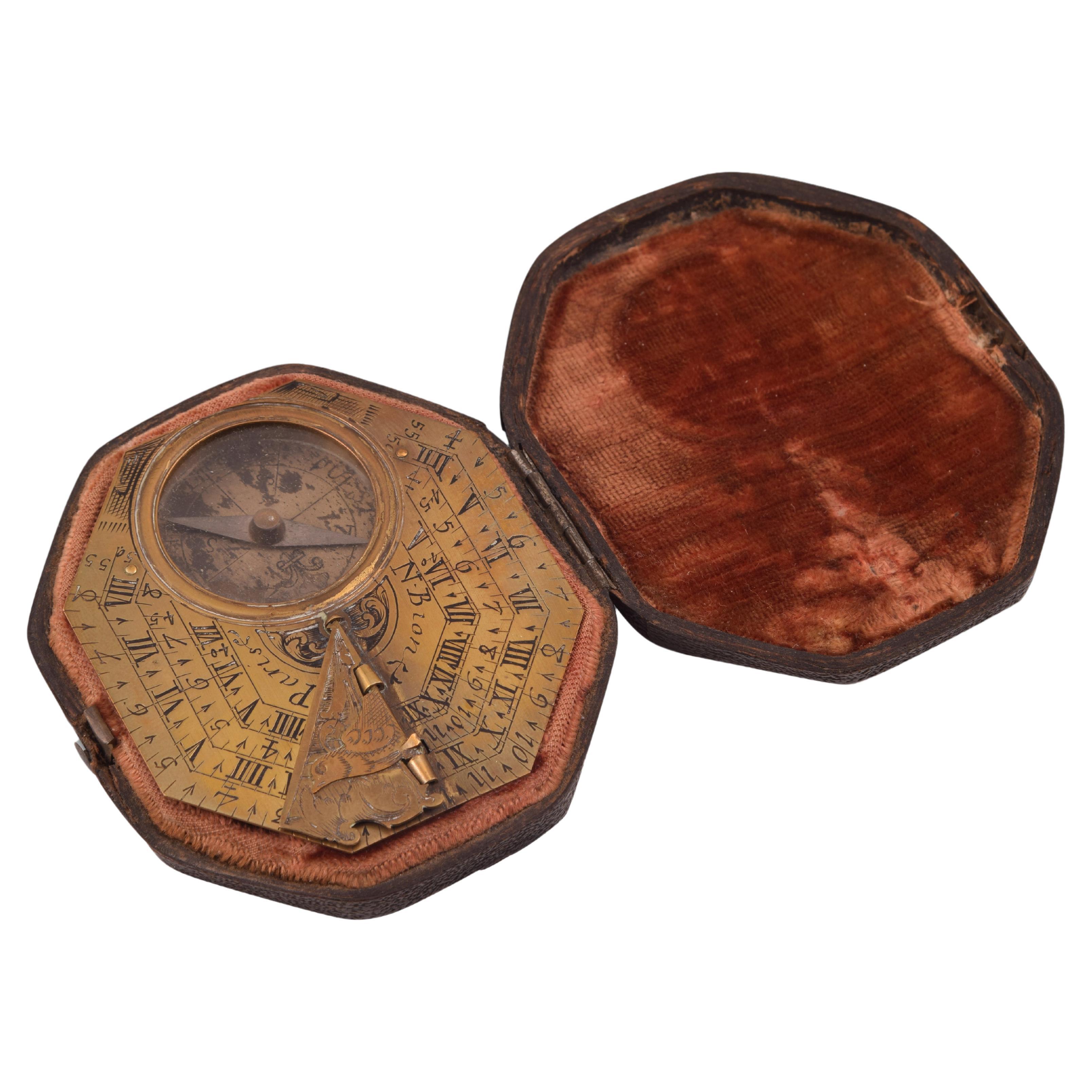 Sundial with Compass and Case, Bronze, Bion, Nicholas, Paris, 18th Century For Sale