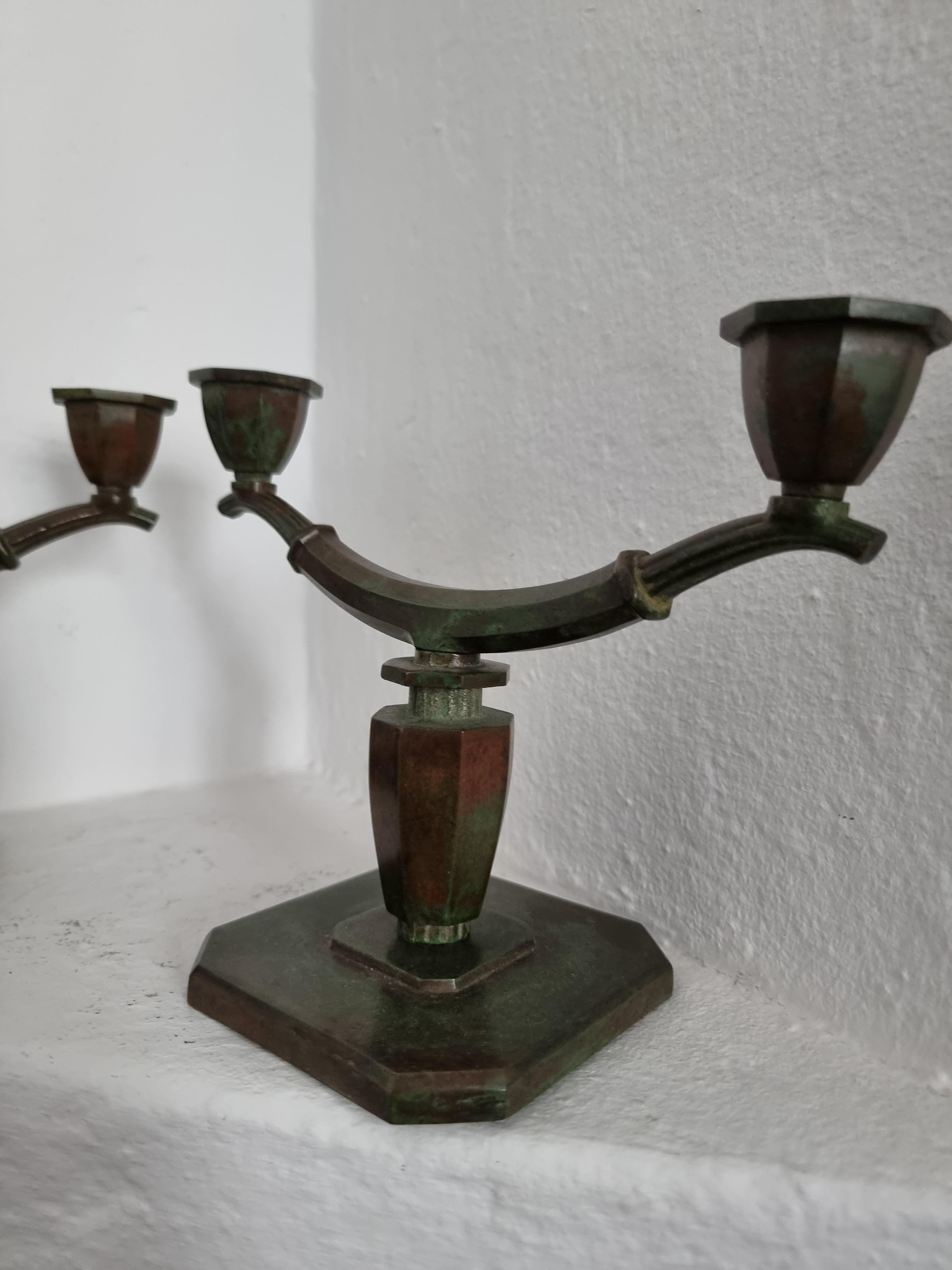 Early 20th Century Sune Bäckström, a pair of rare Candelabras in bronze, Swedish Grace 1920/30s For Sale