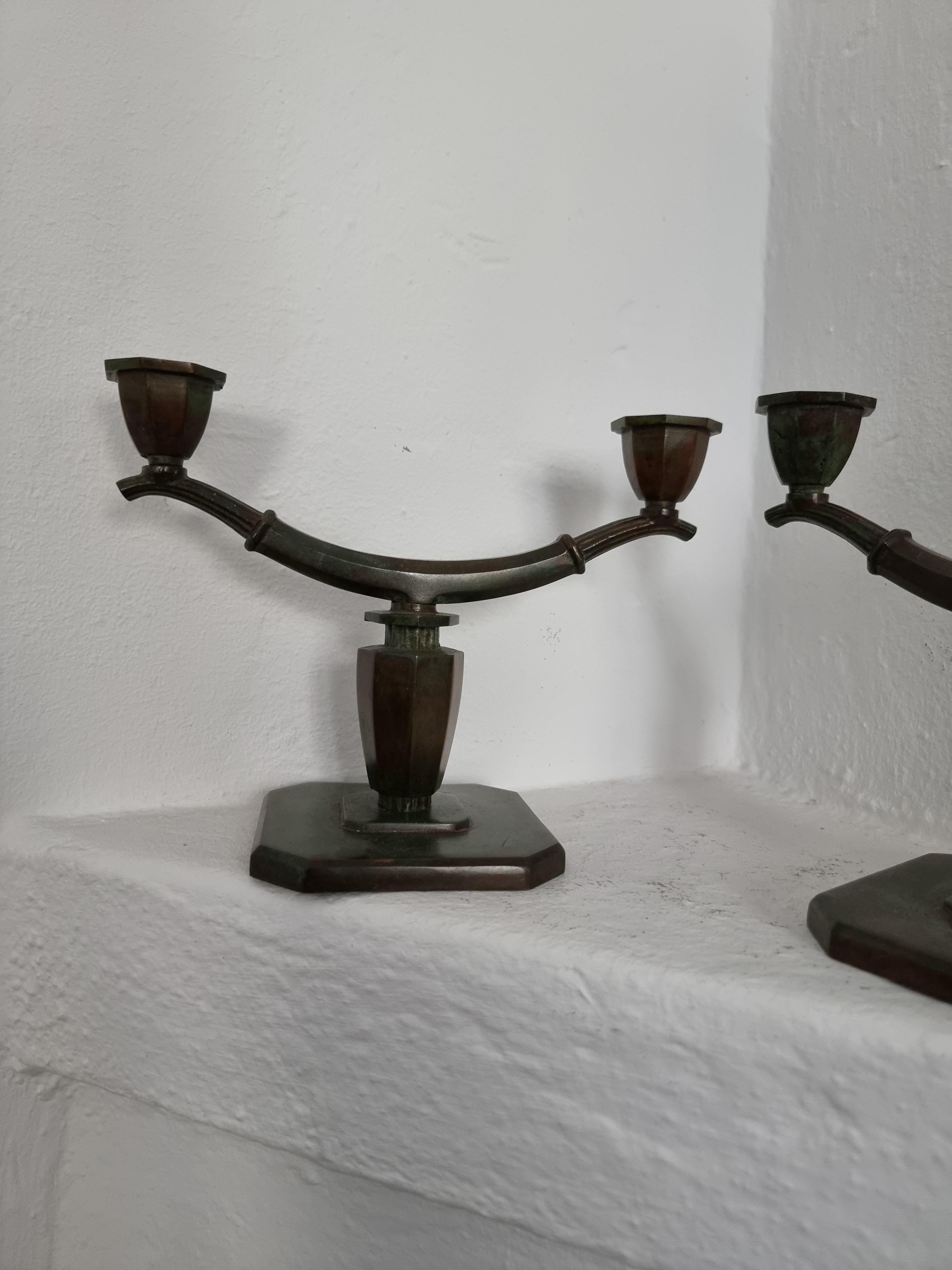 Bronze Sune Bäckström, a pair of rare Candelabras in bronze, Swedish Grace 1920/30s For Sale