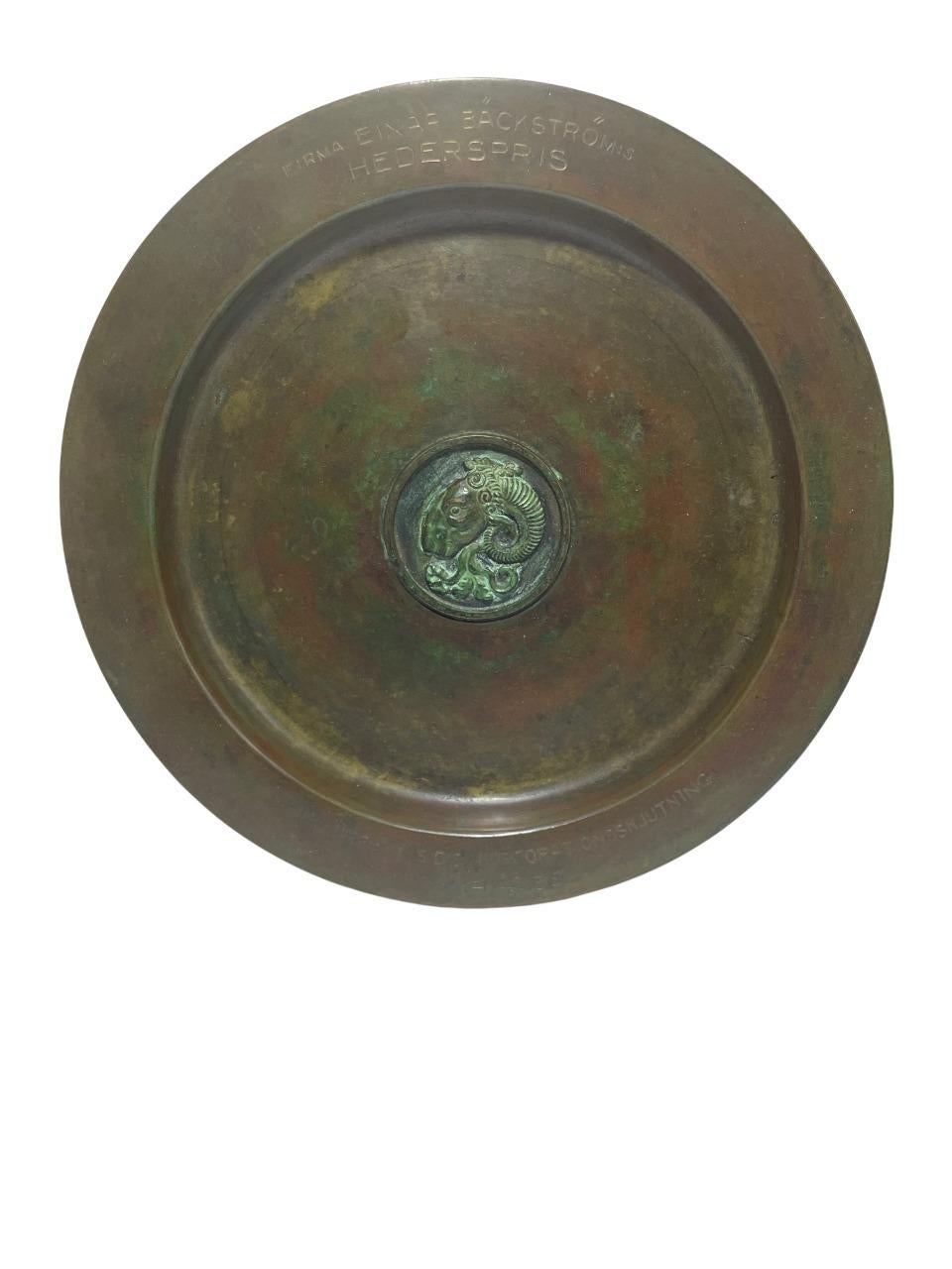 Art Deco Sune Bäckström - Massive bronze plate For Sale