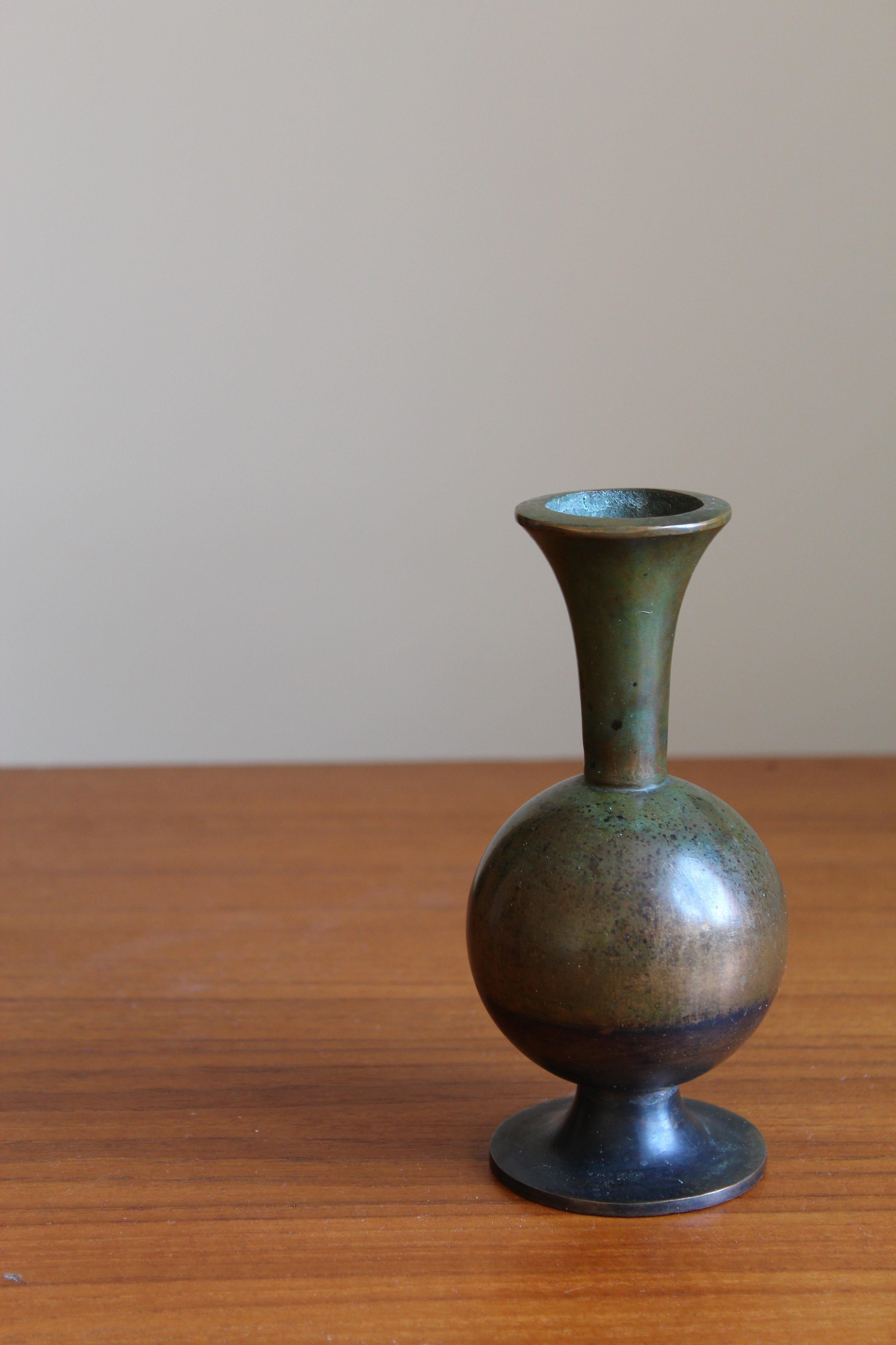 Art Deco Sune Bäckström, Small Vase, Patinated Bronze, Sweden, 1930s