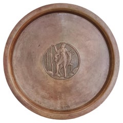 Sune Bäckström, solid bronze platter with decor of goddess Diana, Swedish Grace