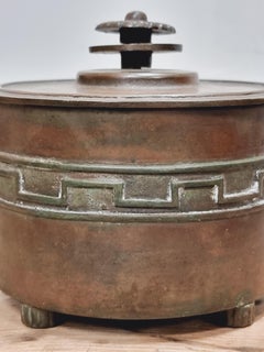 Sune Bäckström, vaso da tabacco in bronzo, motivo a meandro Swedish Grace / Art Deco