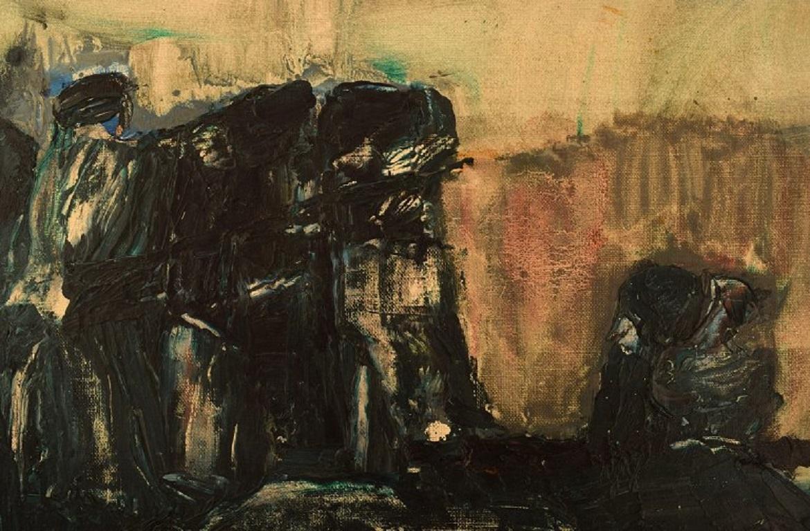 Moderne Sune Fogde, Suède, huile sur toile, composition abstraite, datée de 1963 en vente