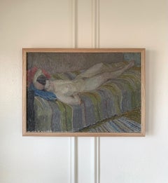Swedish Reclining Nude, Signed Original Oil Painting, Framed, 1945